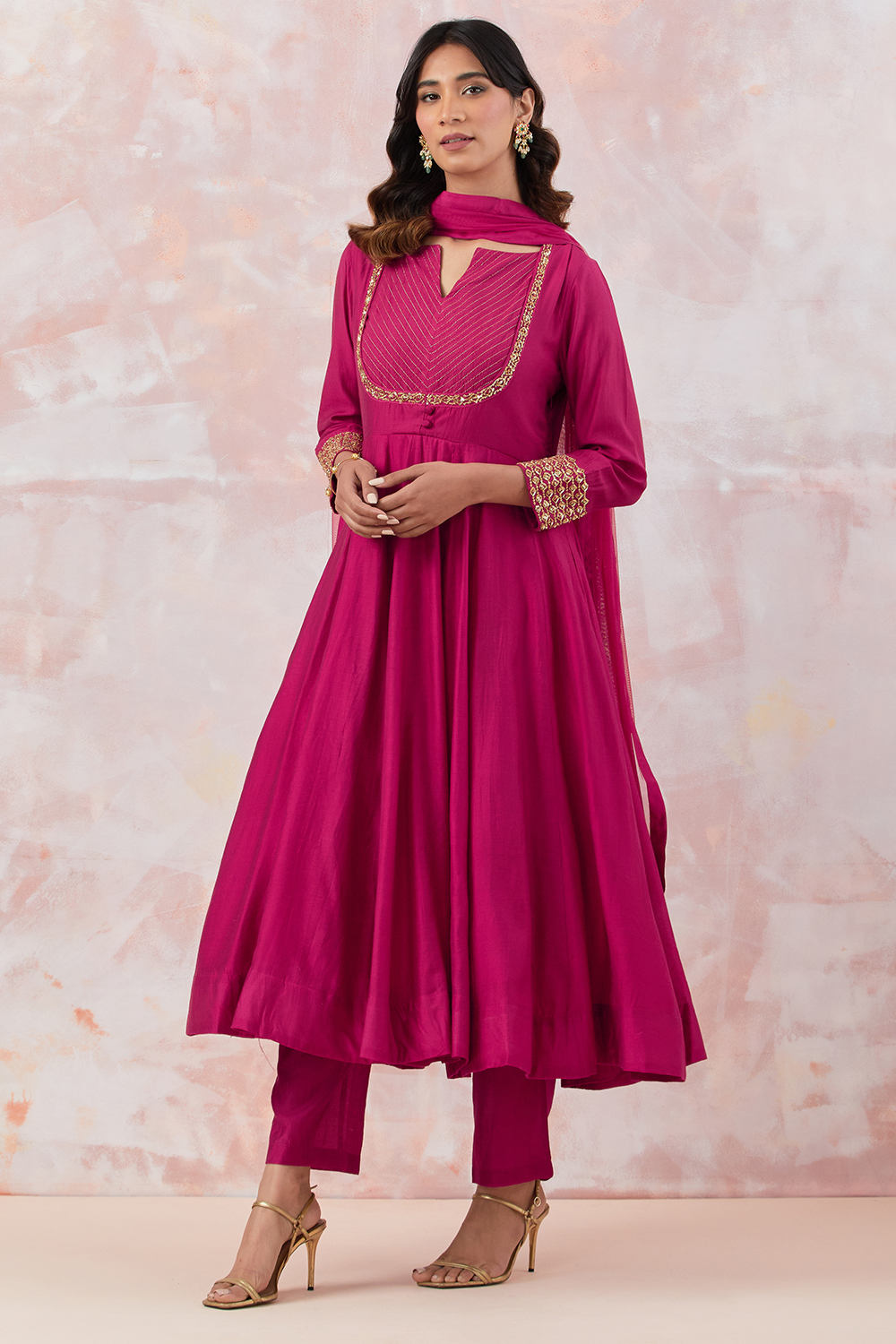 Pink Anarkali Set With Embroidery