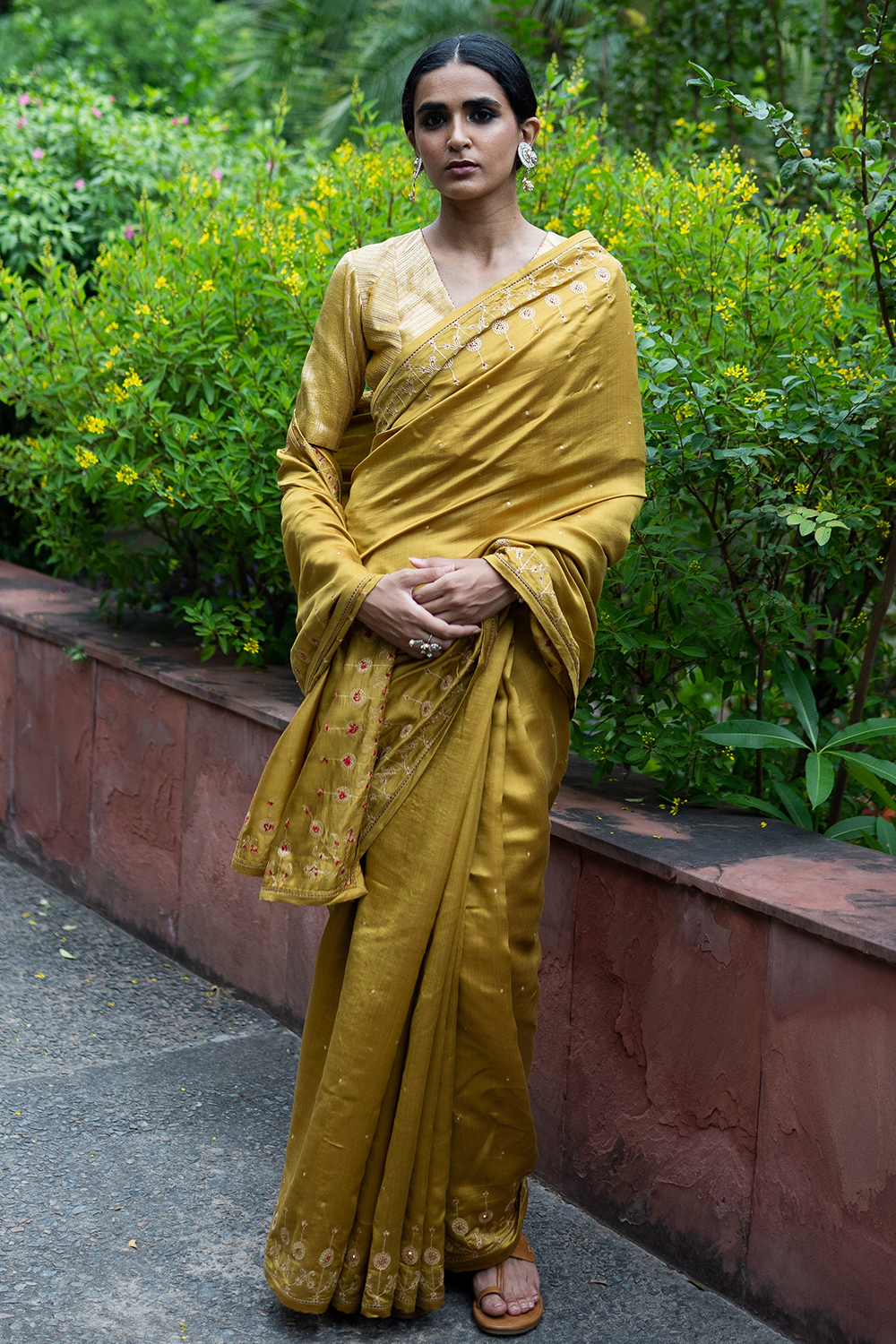 Molten Gold Yellow Hand Embroidered Saree