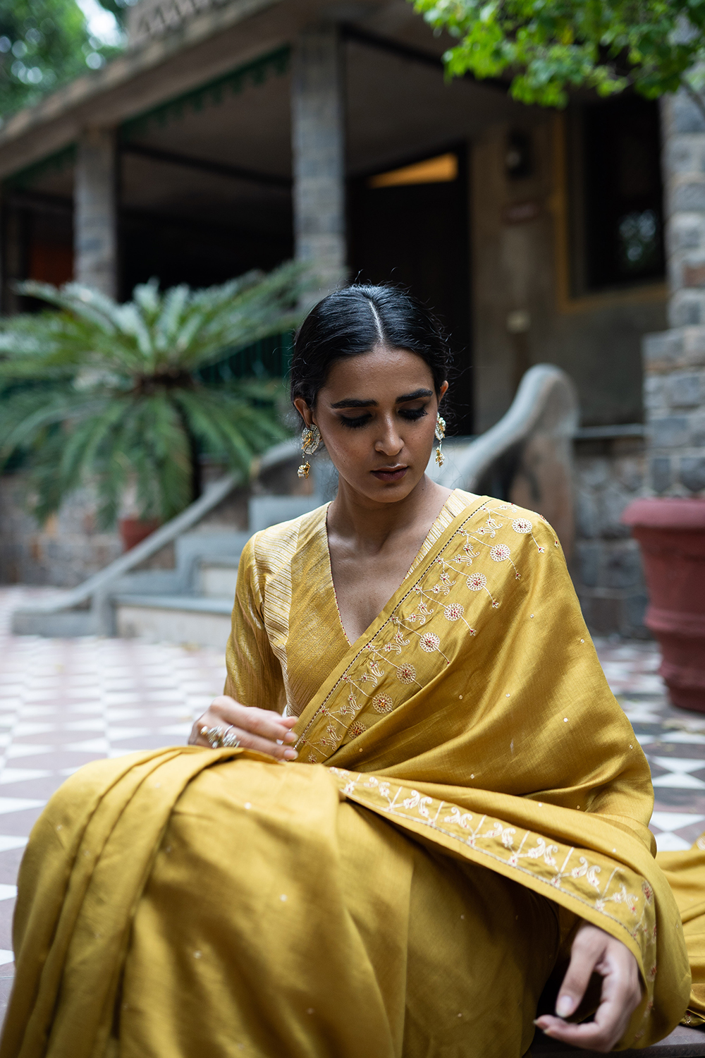 Molten Gold Yellow Hand Embroidered Saree