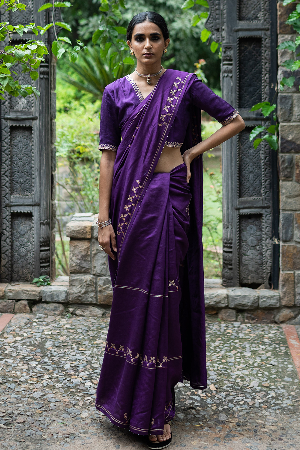 Violet Hand Interval Embroidered Saree