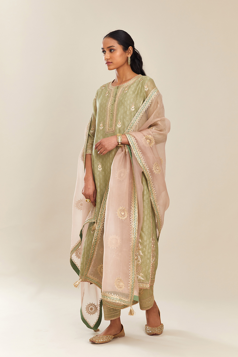 Ahilya Sage Green Printed Salwar Set 
