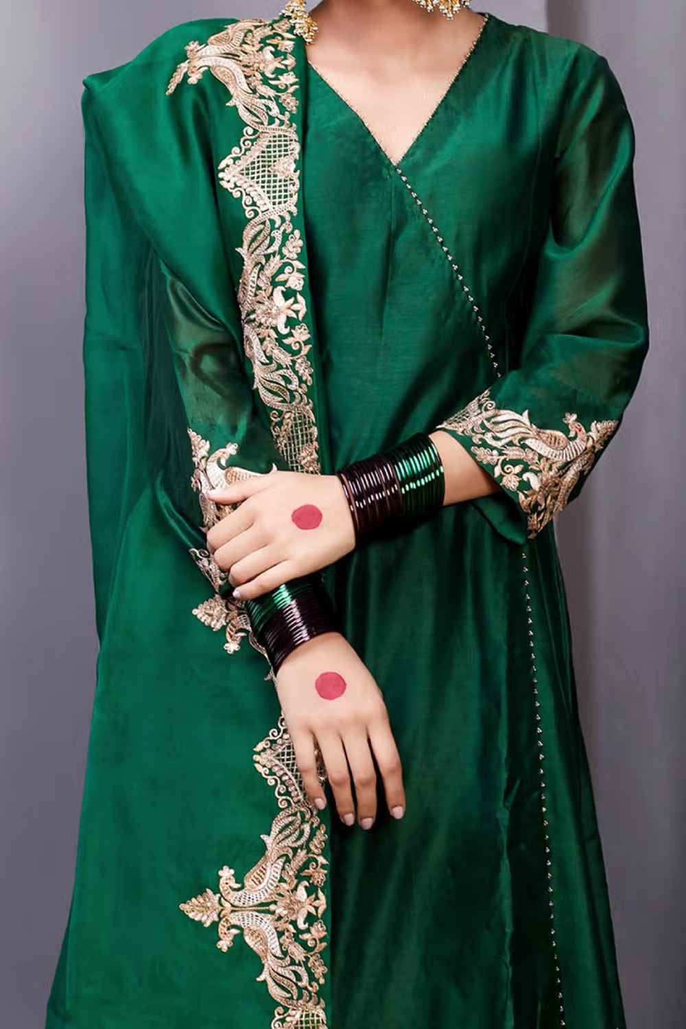 Green Silk Chanderi Angarkha Set
