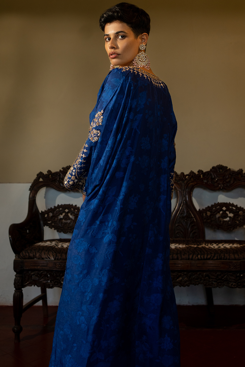 Royal Blue Self Woven Kaftan 