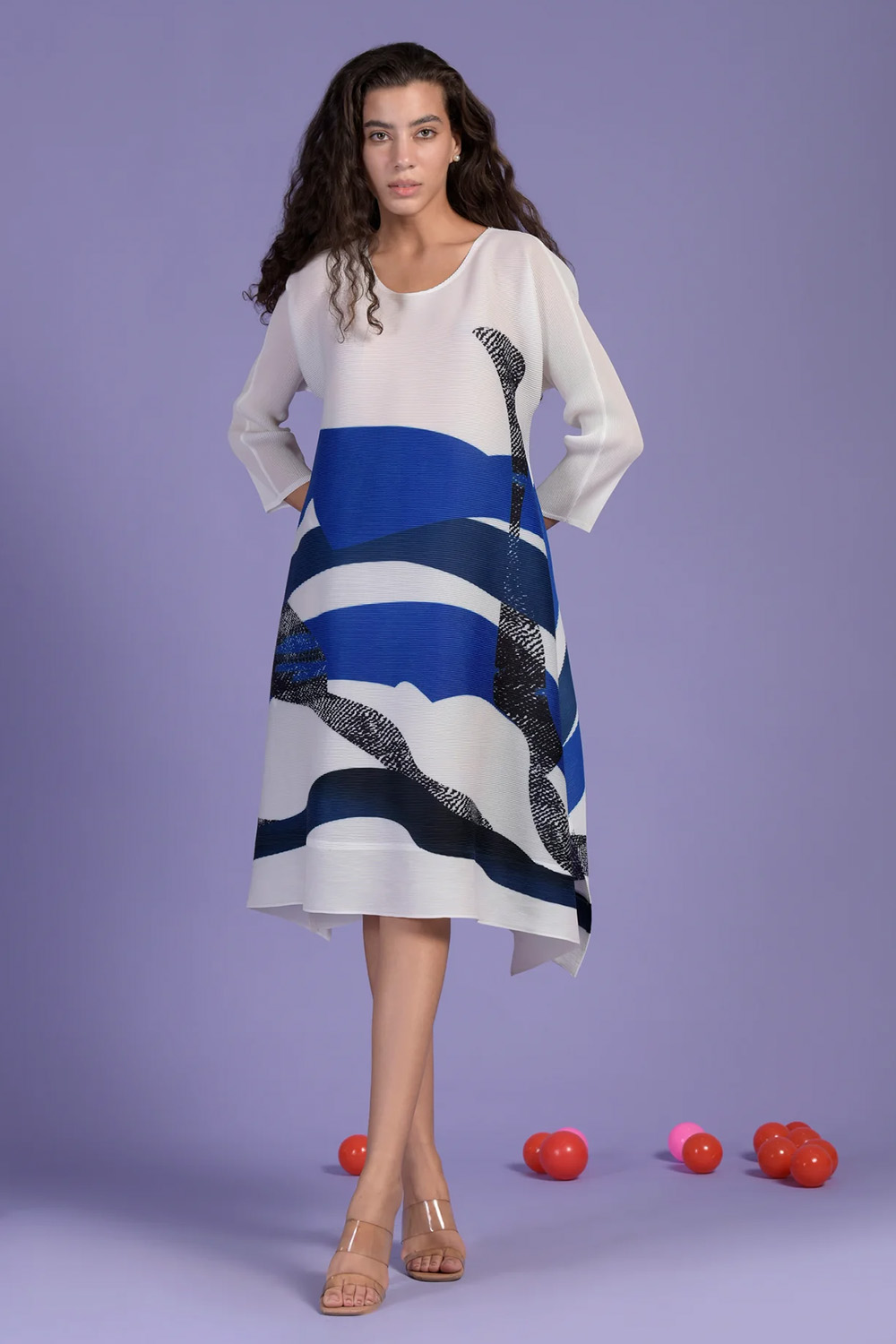 Alissa Abstract Wave Dress - Blue & White