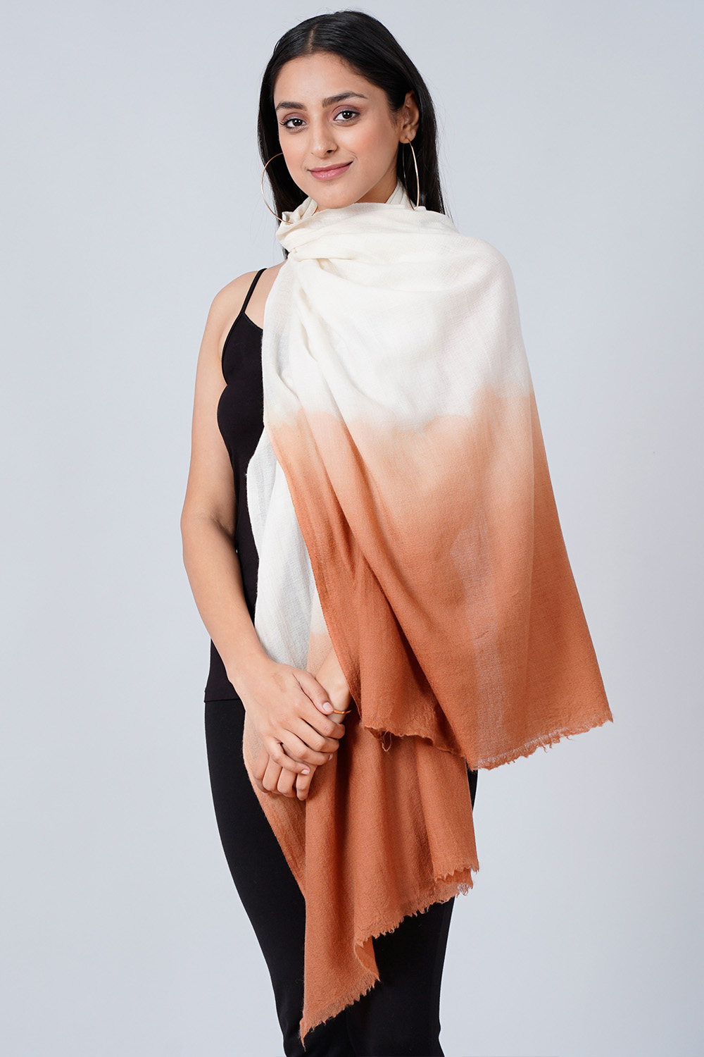 White And Caramel Colour Block Scarf