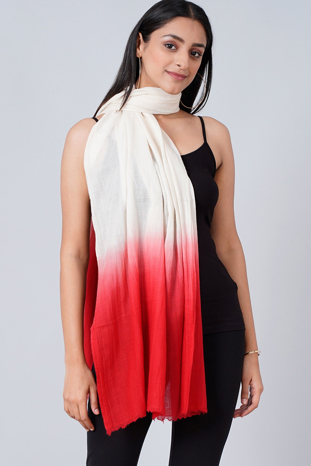White And Red Colour Block Scarf
