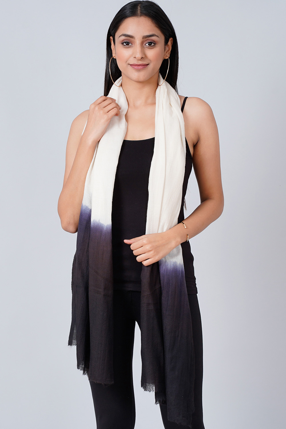 White And Navy Blue Colour Block Scarf