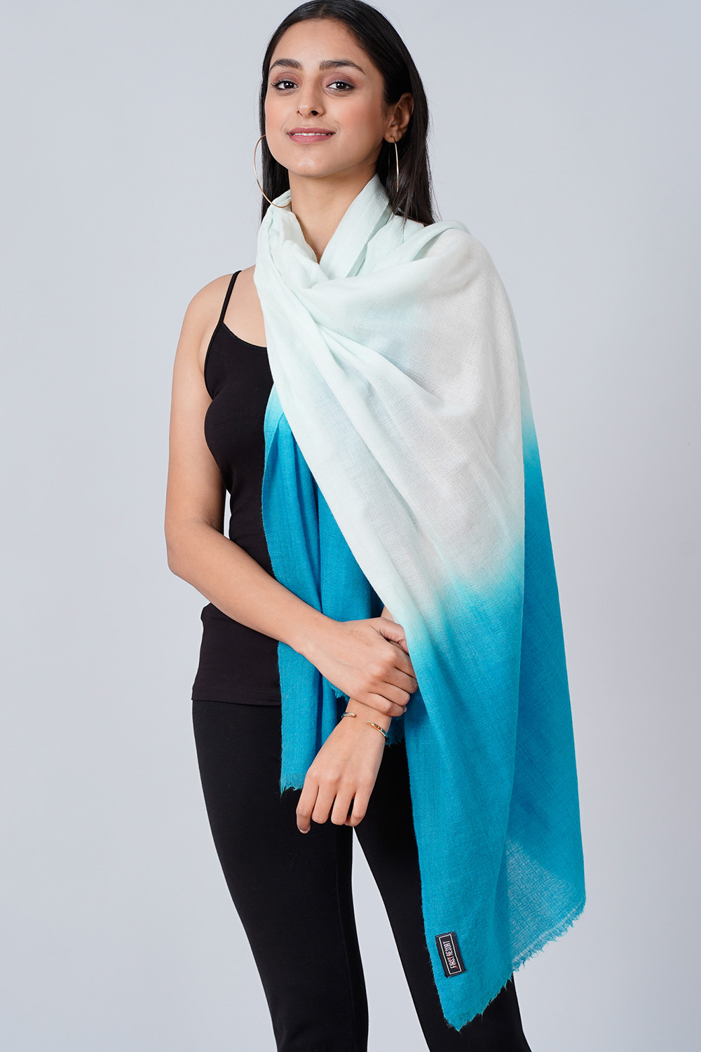 White And Teal Blue Colour Block Scarf