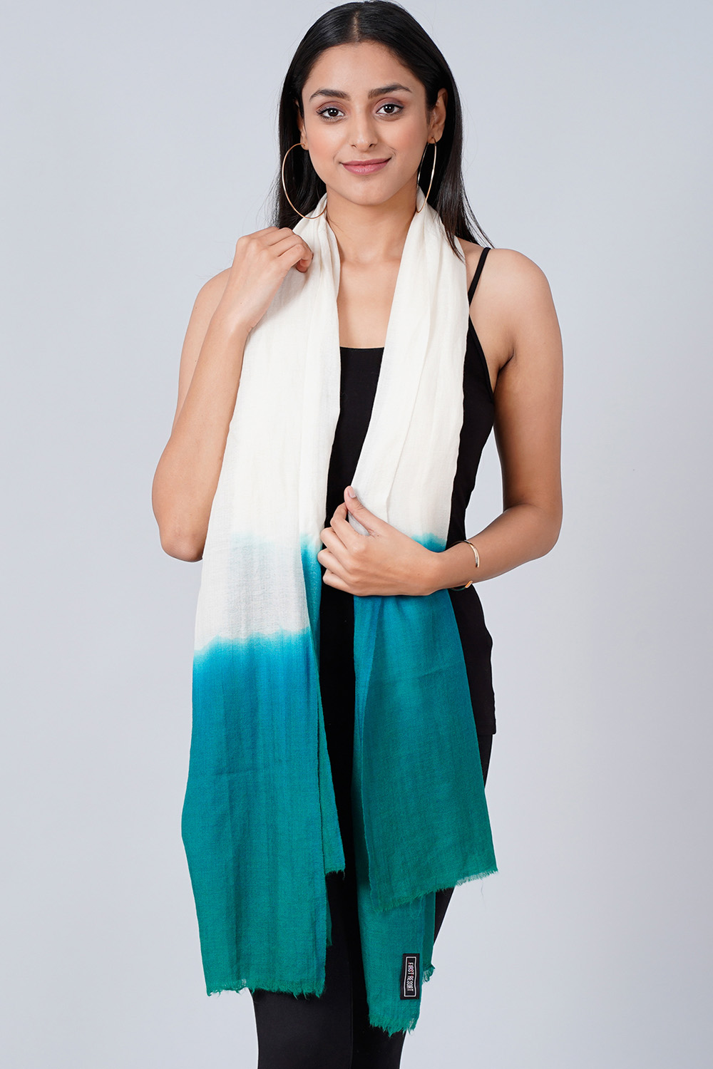 White And Teal Green Colour Block Scarf