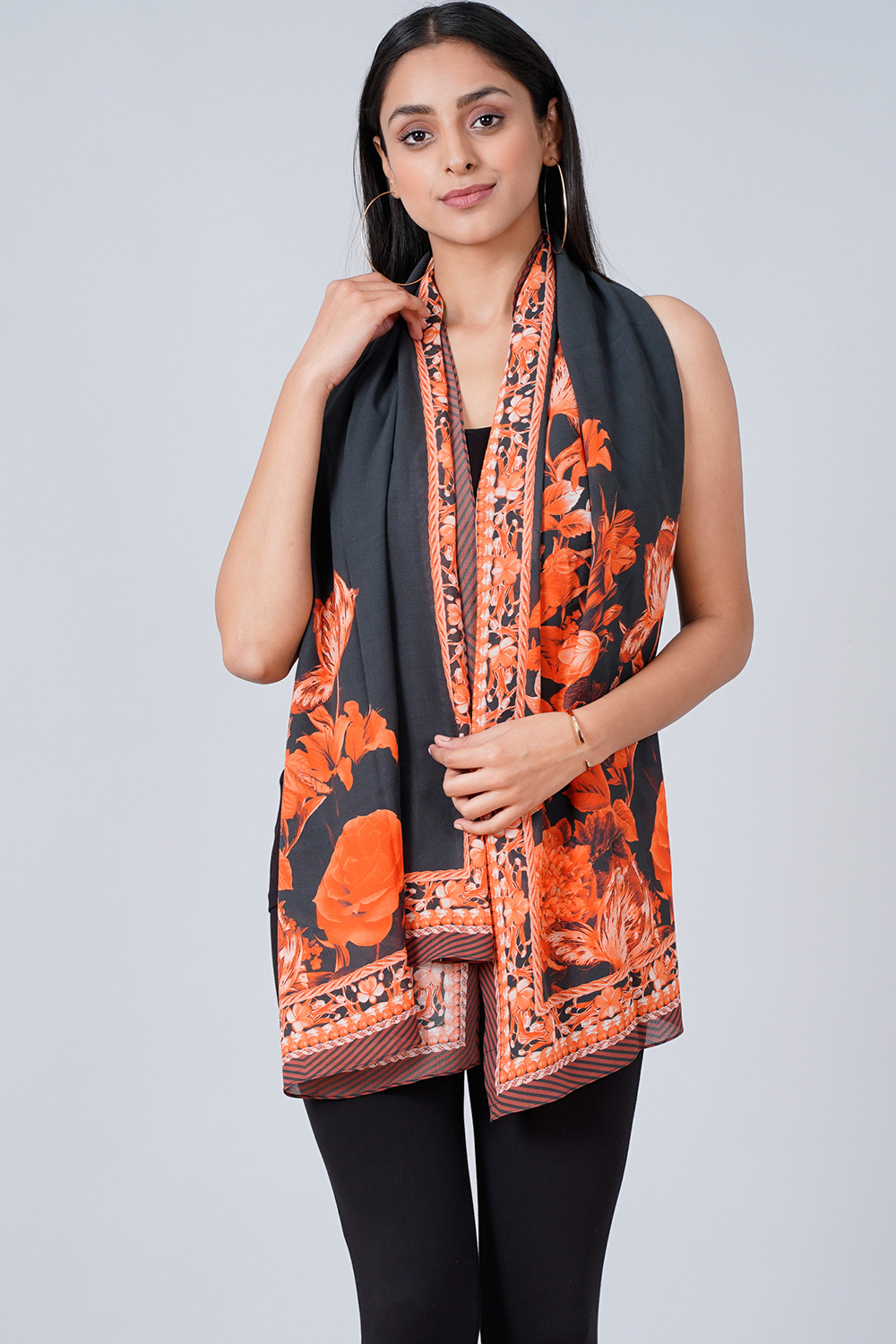 Black And Red Floral Stole