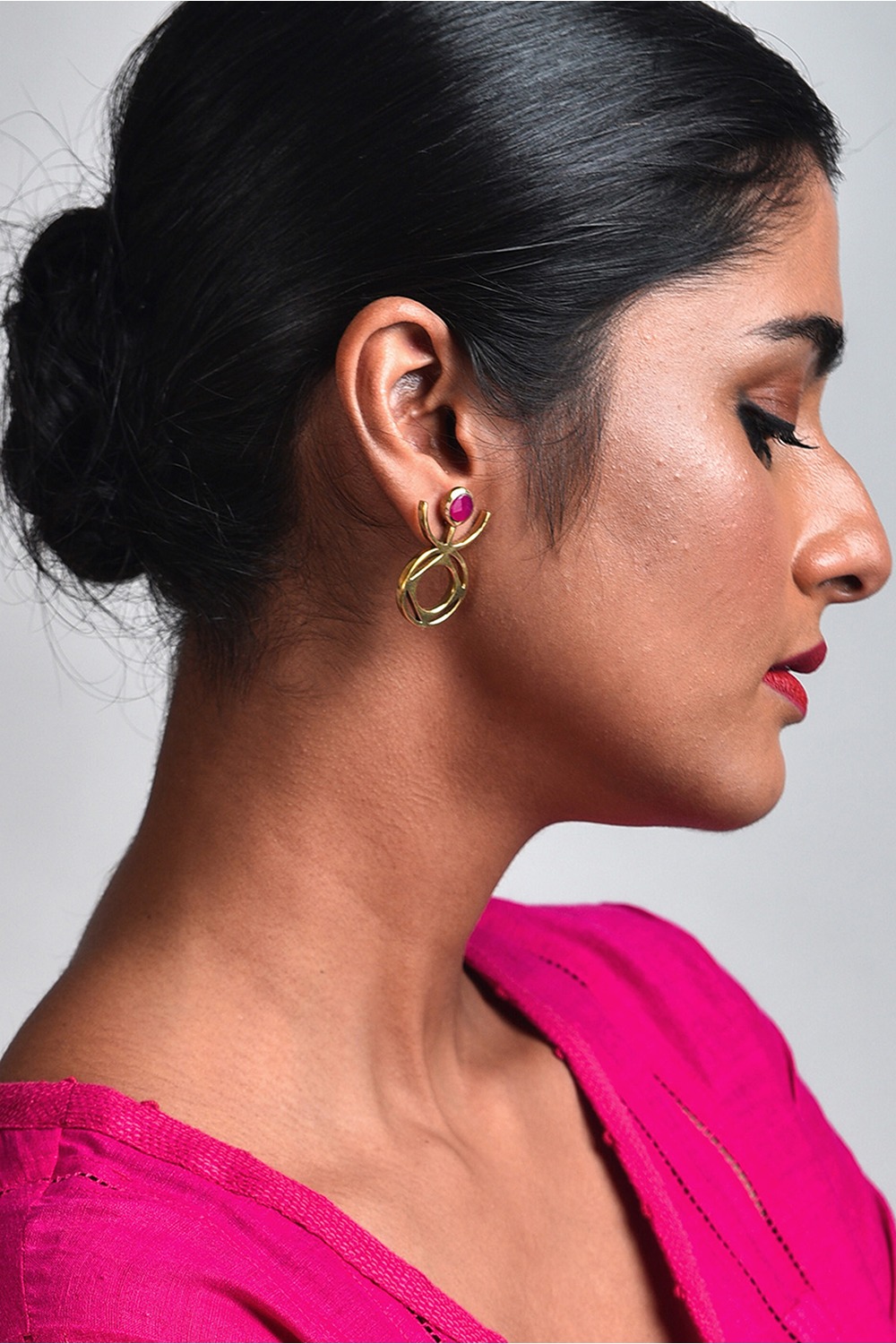 Sigil Pink Stone Brass Earrings