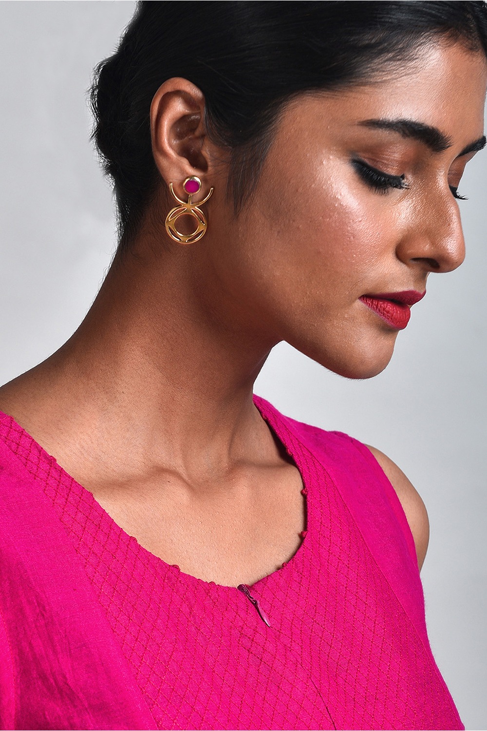 Sigil Pink Stone Brass Earrings