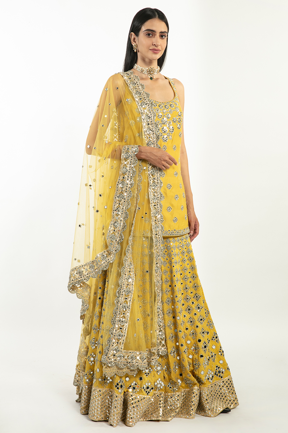 Yellow Mirror And Gota Embellished Sharara Set 