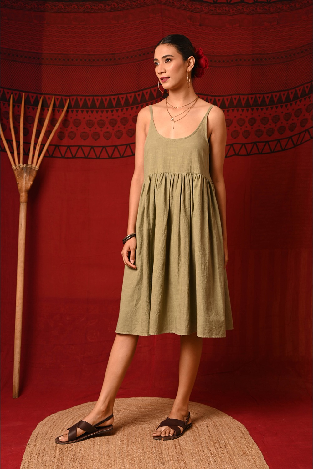  Olive Green Dress With Gathers