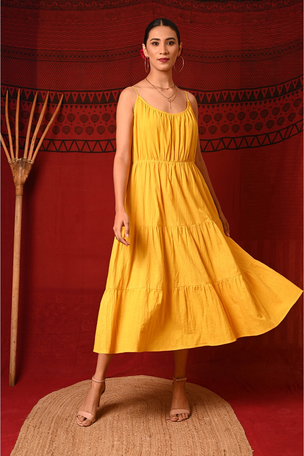  Teired Canary Yellow Cotton Dress 