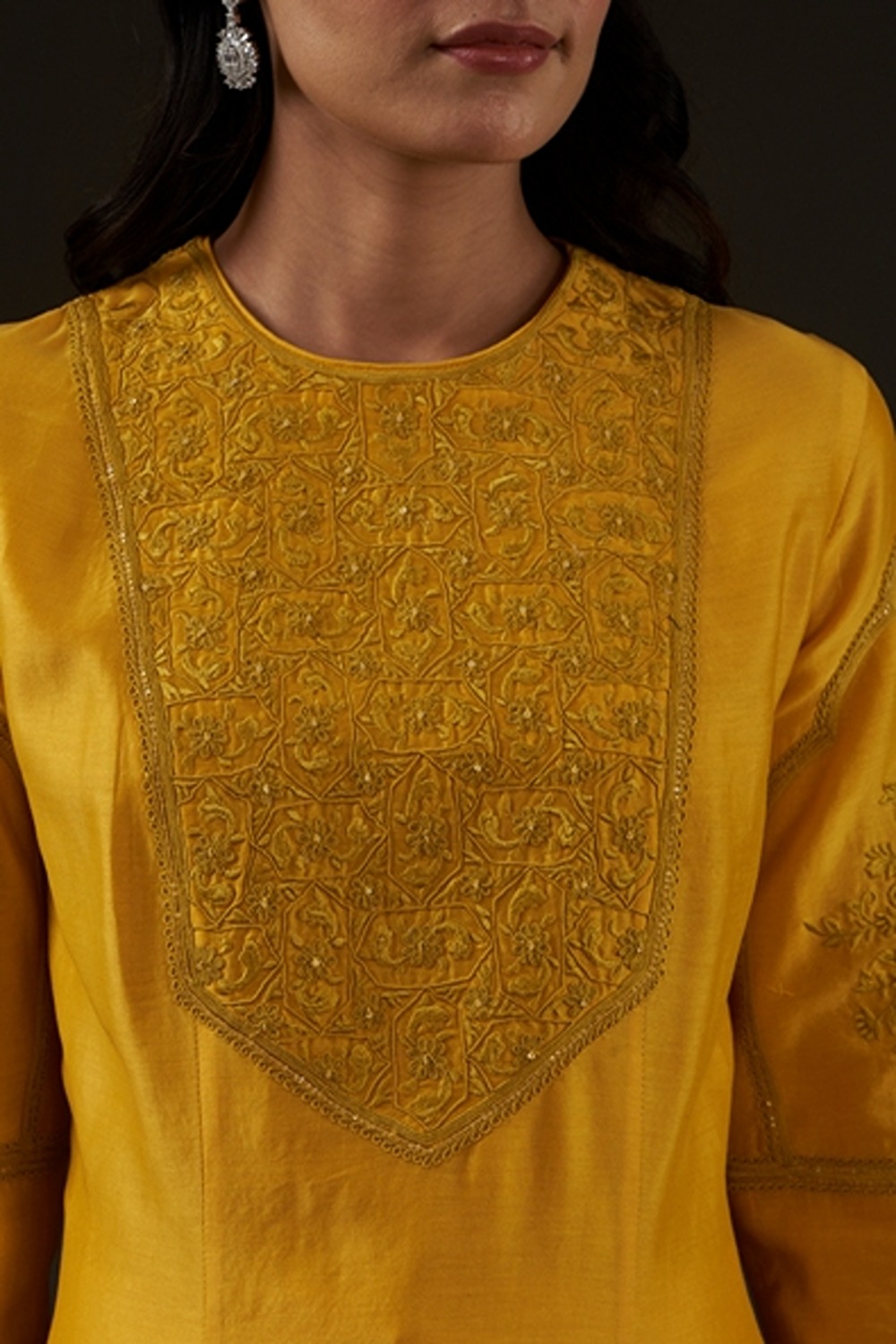 Yellow Embroidered Kalidar Kurta Set