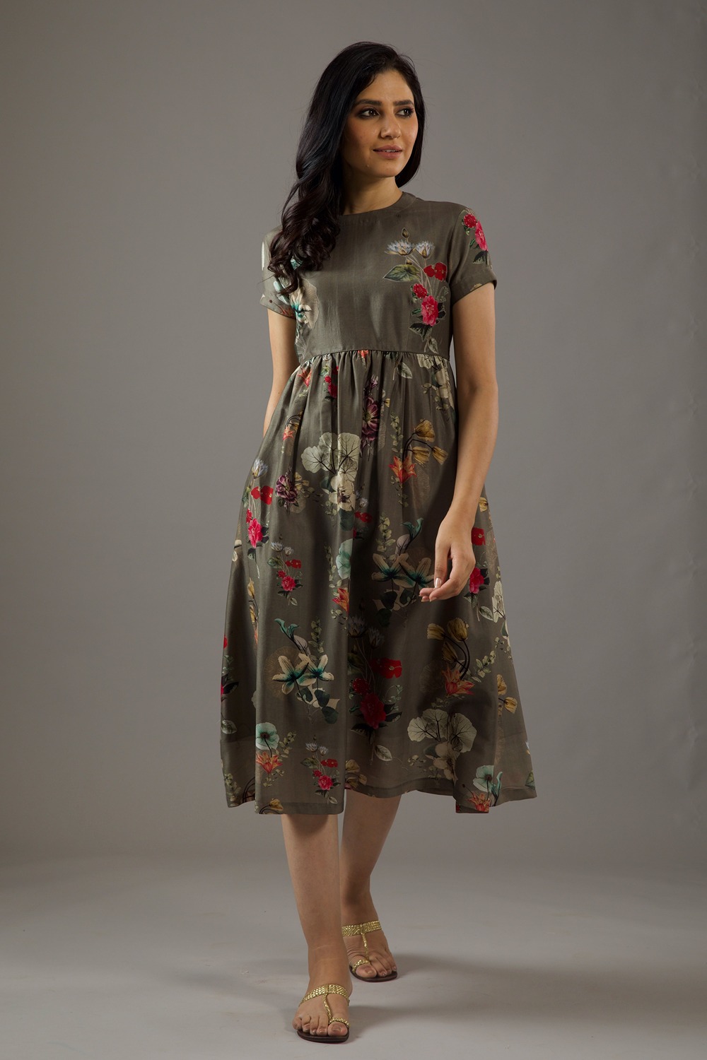 Chanderi Silk Dress With Floral Print 