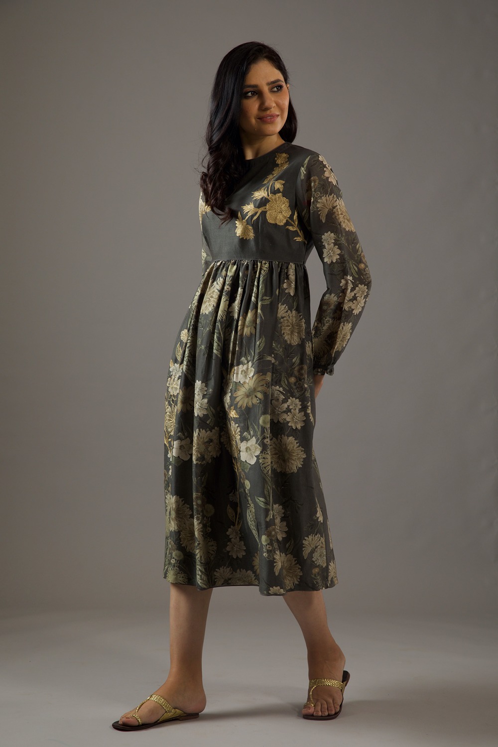 Chanderi Silk  Pewter Dress