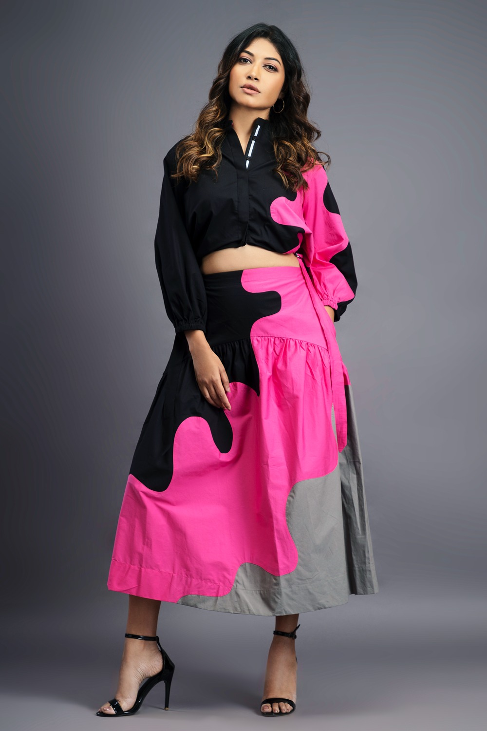 Black Pink Shirt & Skirt Co-Ord Set