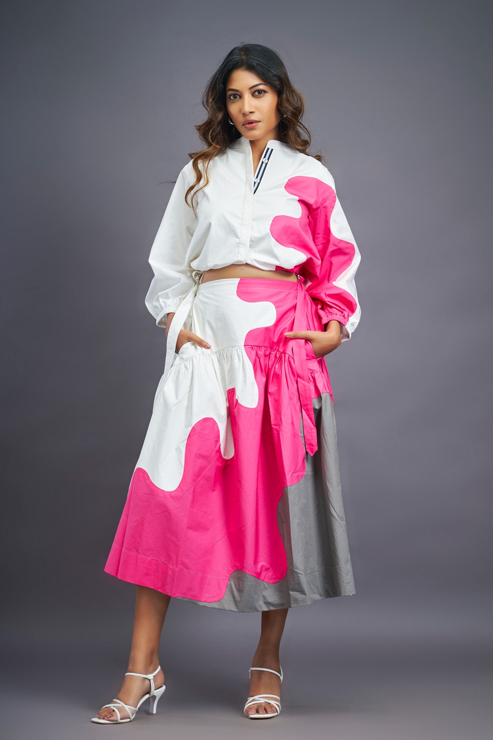 White Pink Shirt & Skirt Co-Ord Set