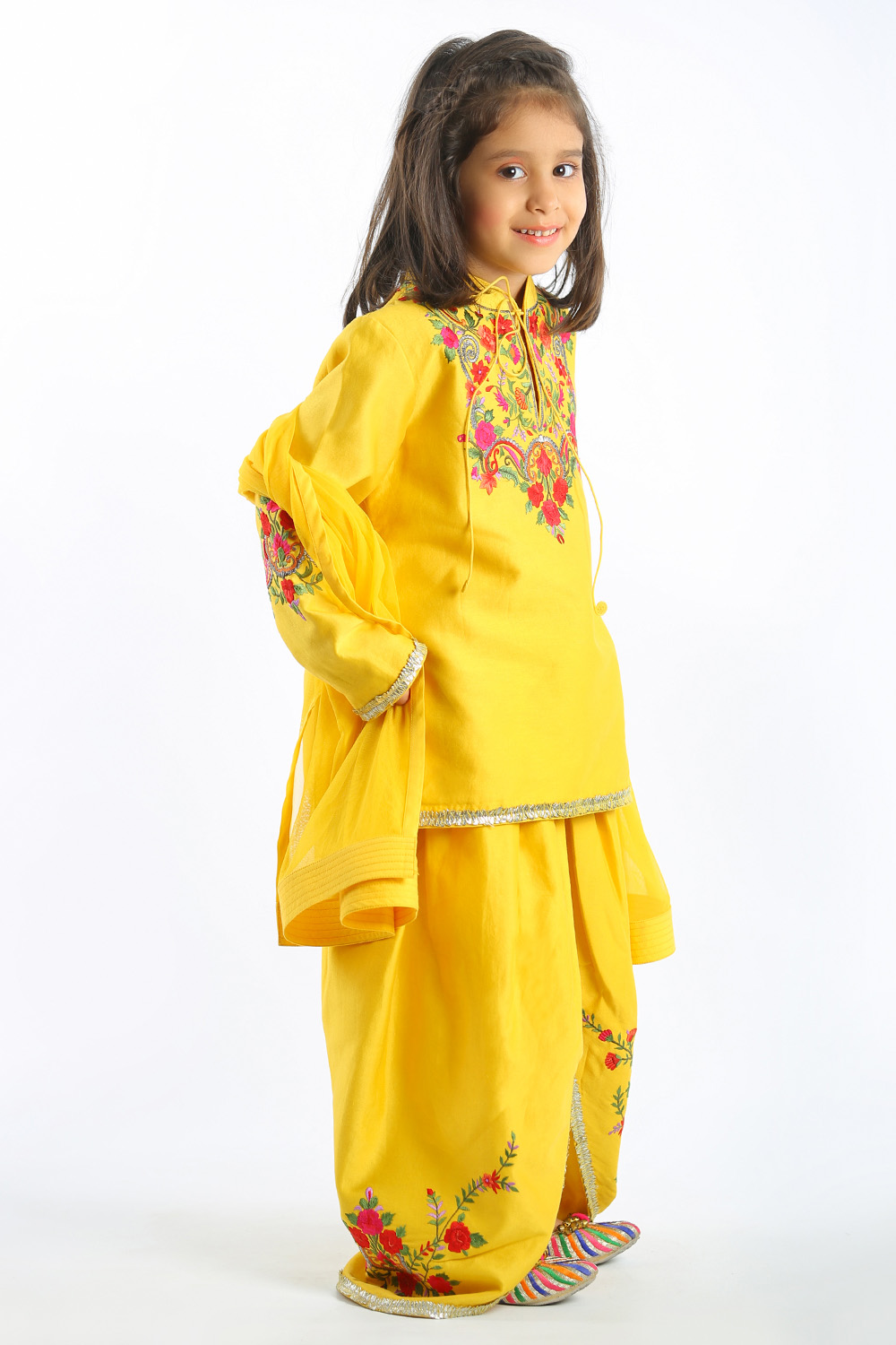 Yellow Floral Embroidered Kurta Set