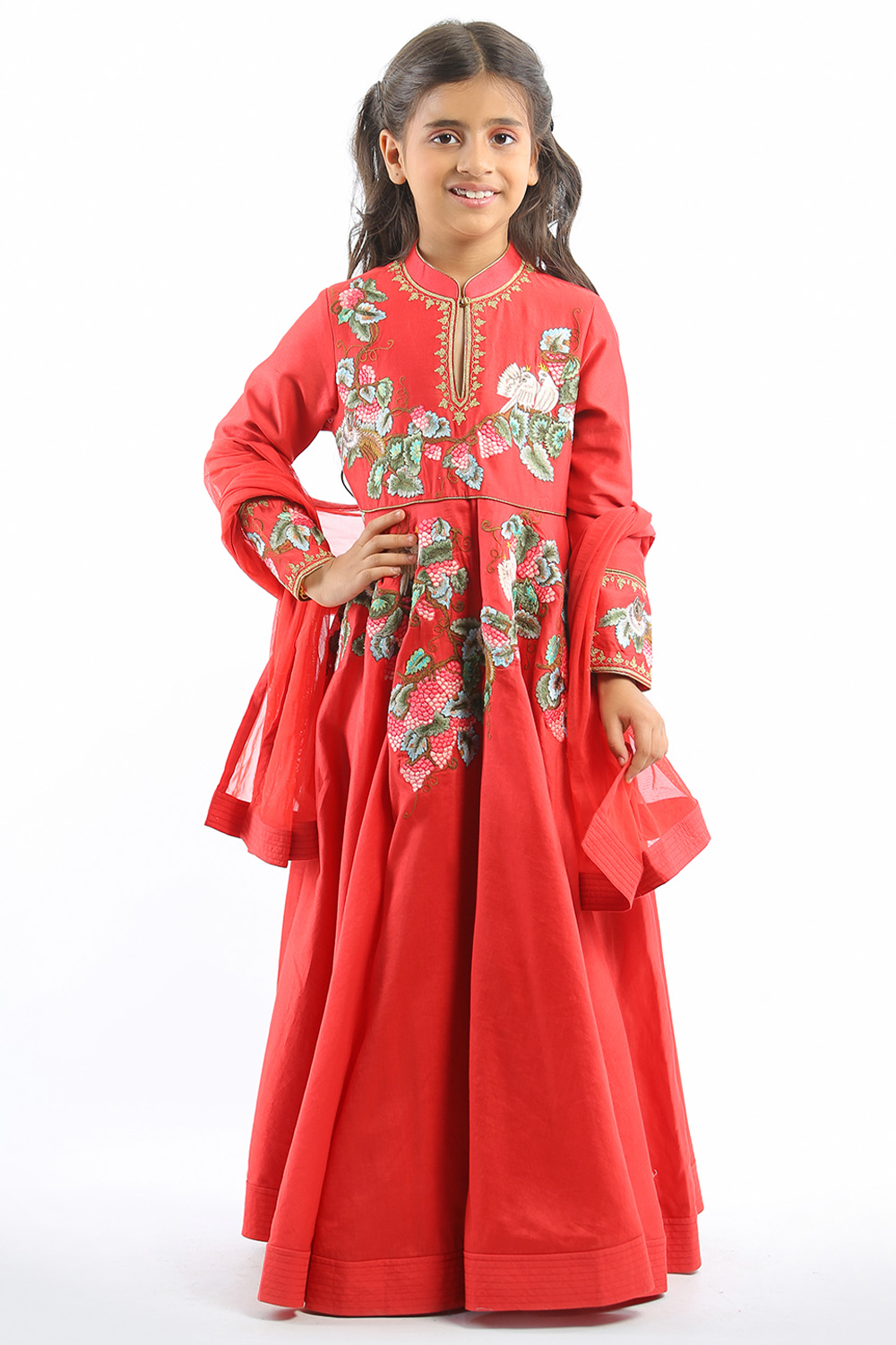 Red Embroidery Anarkali Set