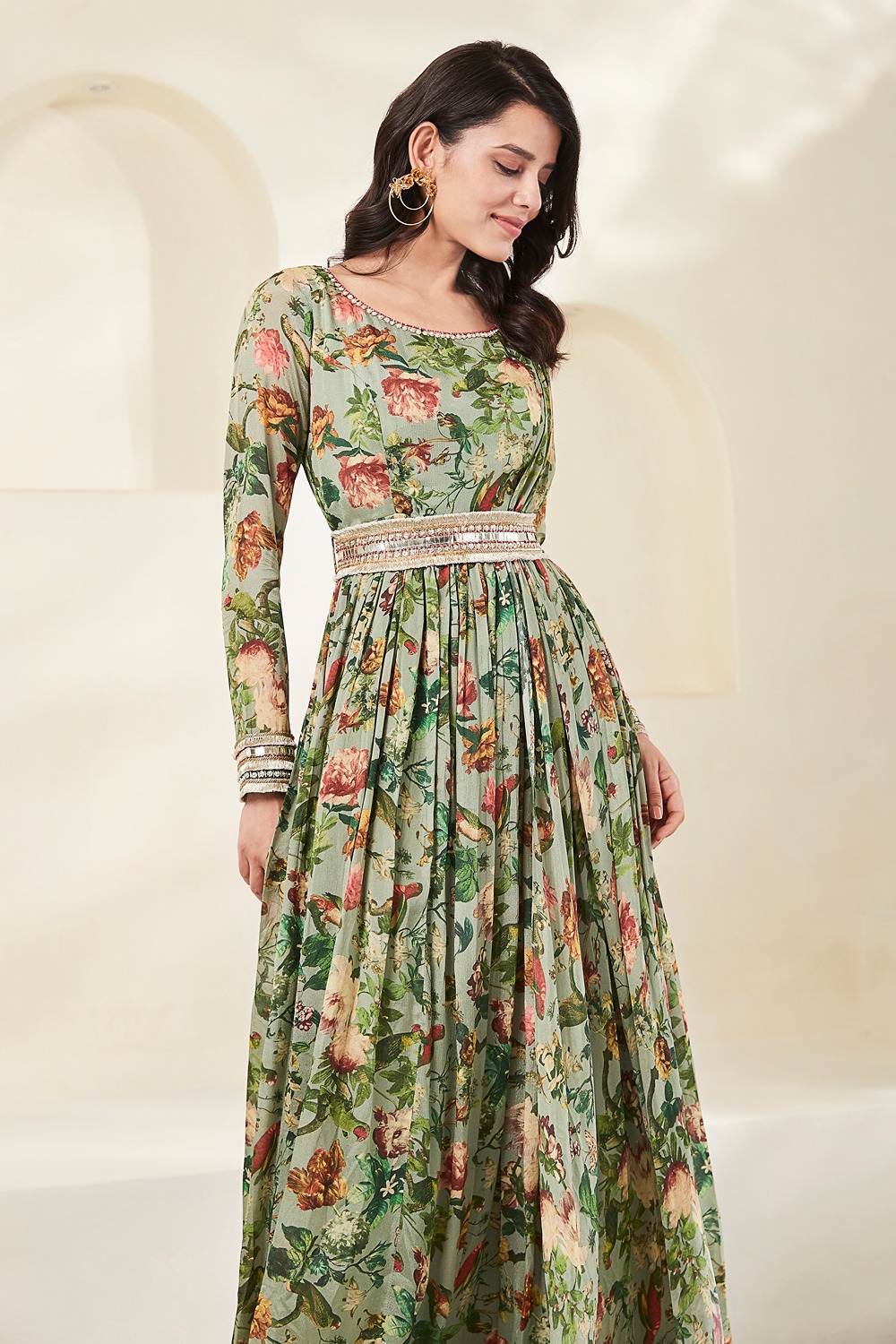 Green Printed Gown