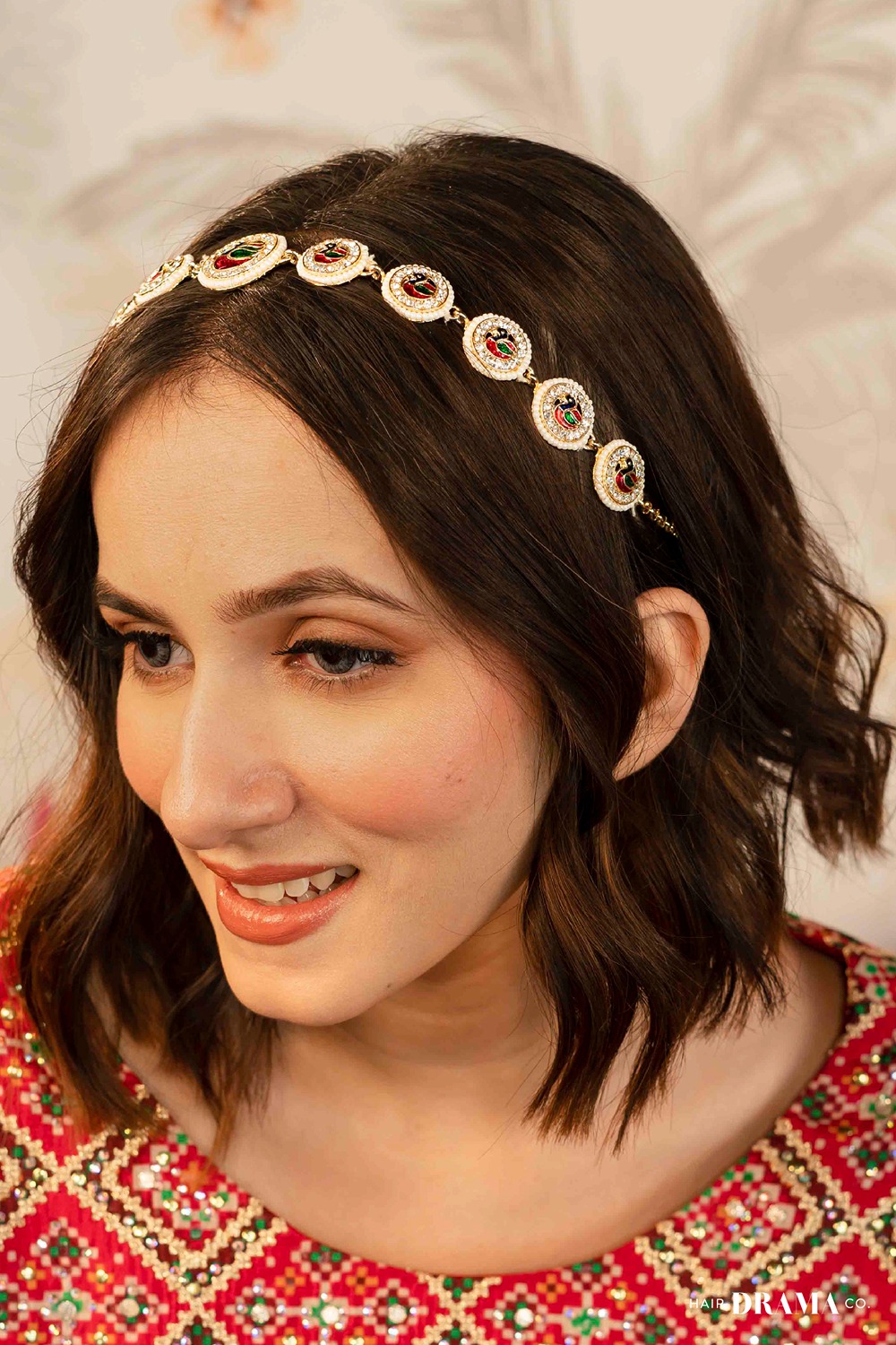Gold Plated Peacock Hair Band with Pearls and Polki 
