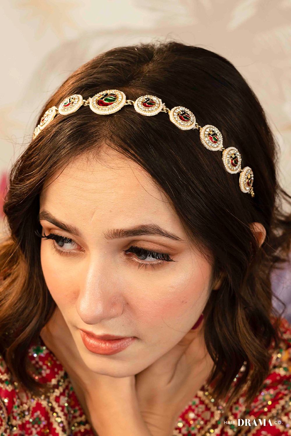 Gold Plated Peacock Hair Band with Pearls and Polki 