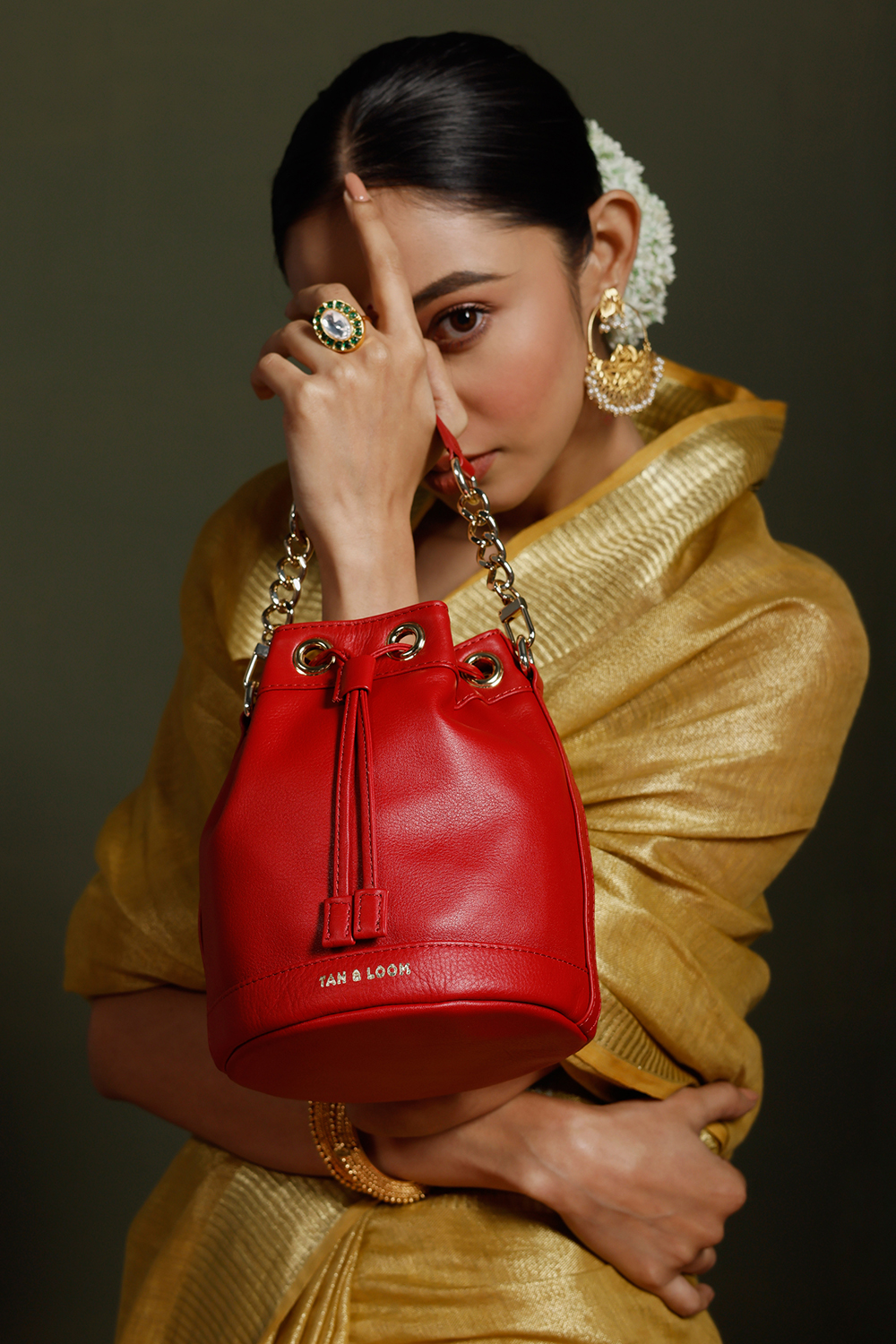Bombay Bucket -Bridal Red Leather