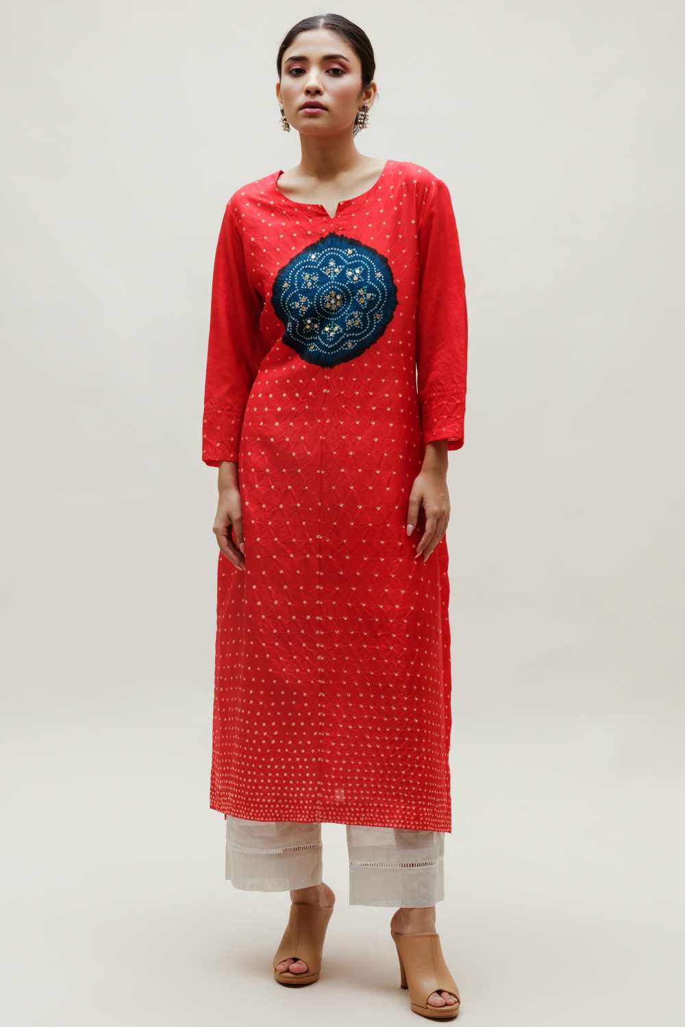 Bandhani on Silk Kurta - Blue Red 