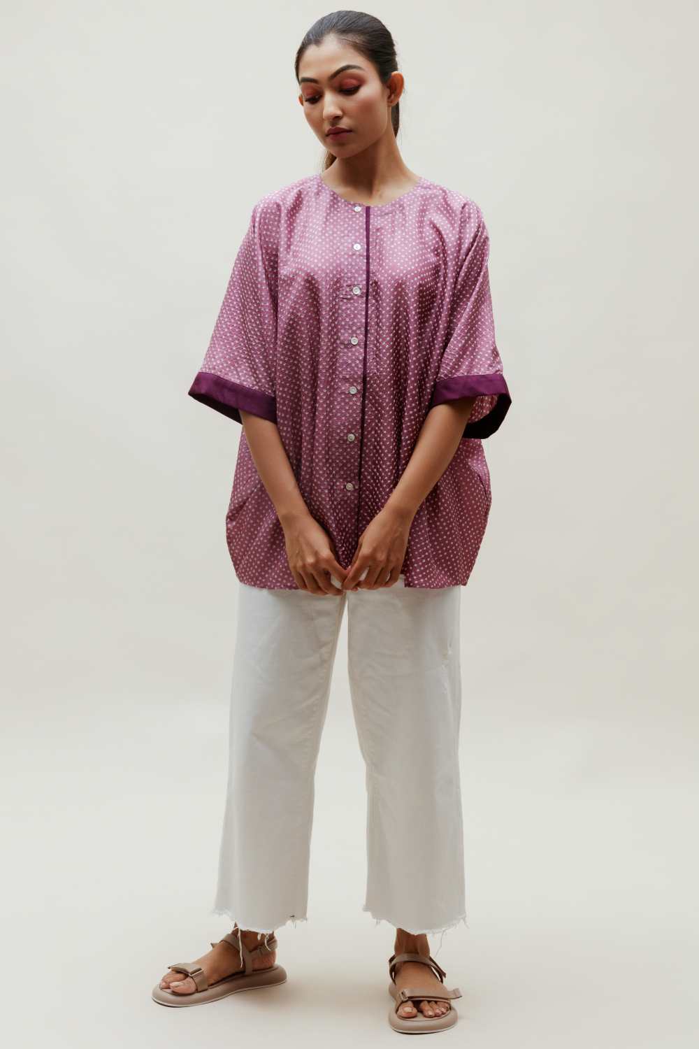 Free Size Bandhani Silk Shirt - Mauve