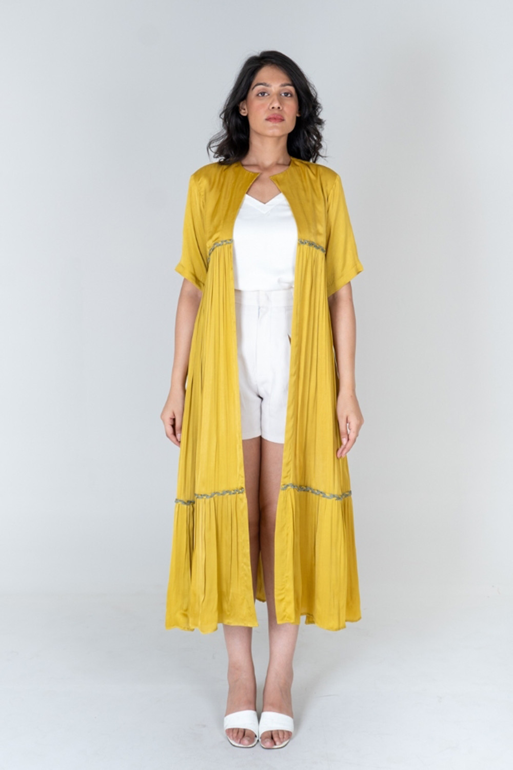 Yellow-Green Braided Gather Long Cape