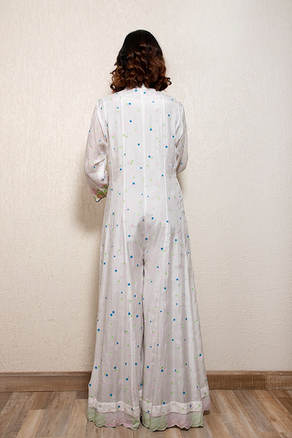Thread Embroidered Jumpsuit In Cotton Silk