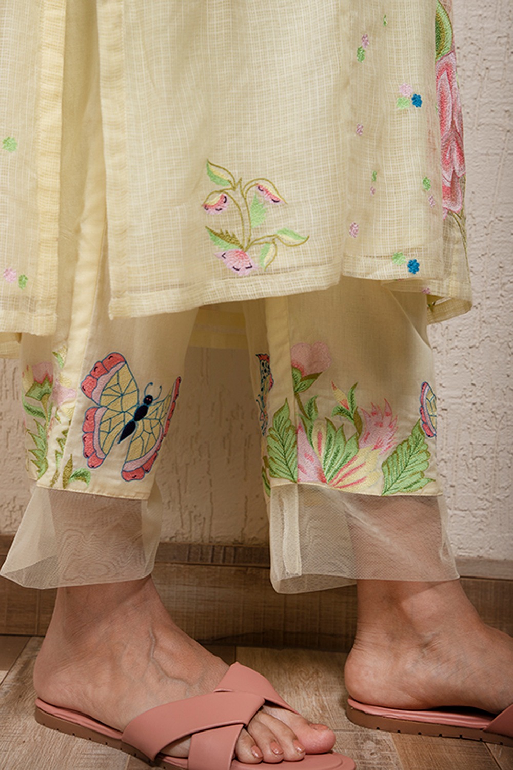 Thread Embroidered Pants In Mulmul 