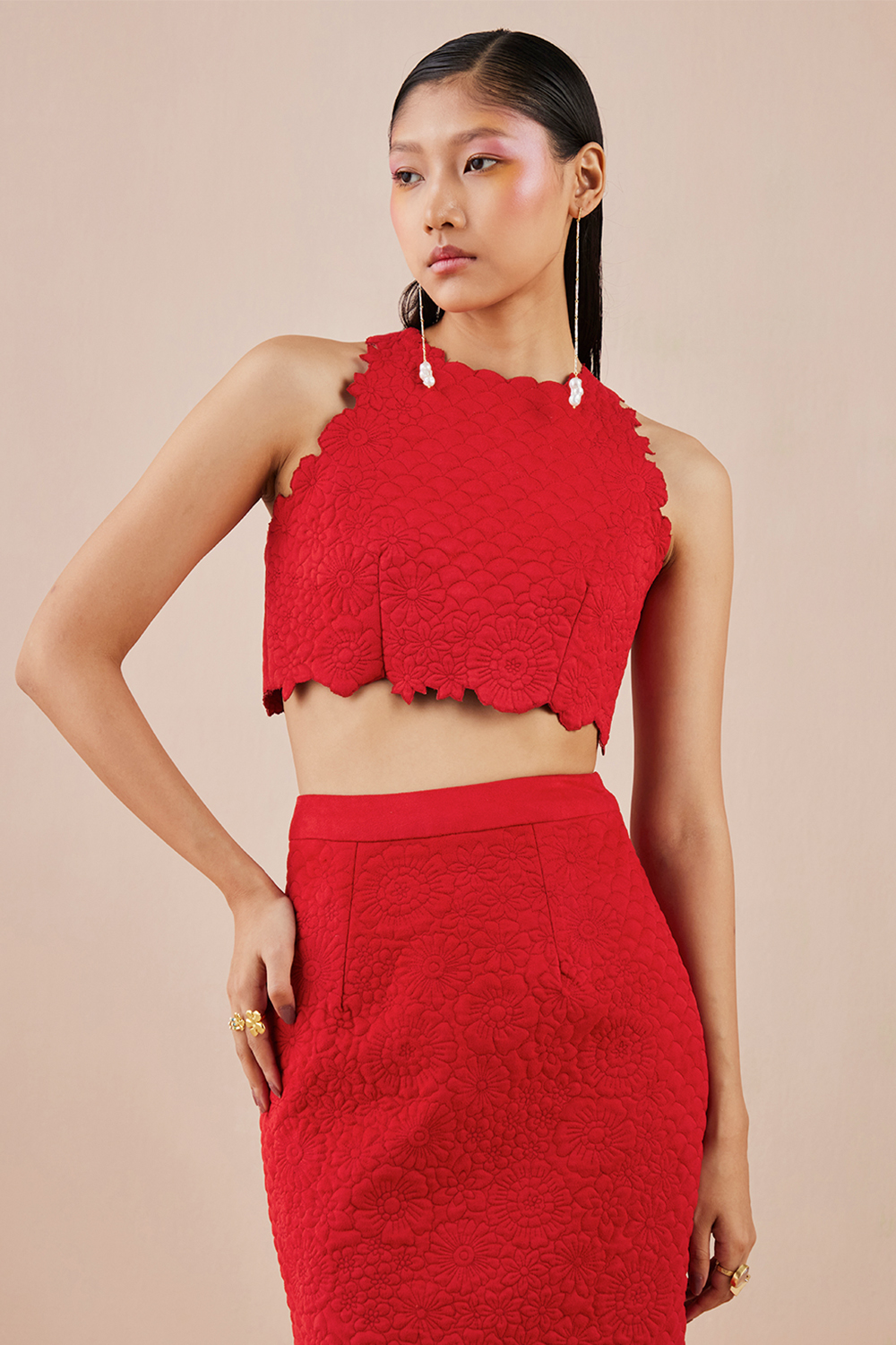 Red Quilted Crop Top