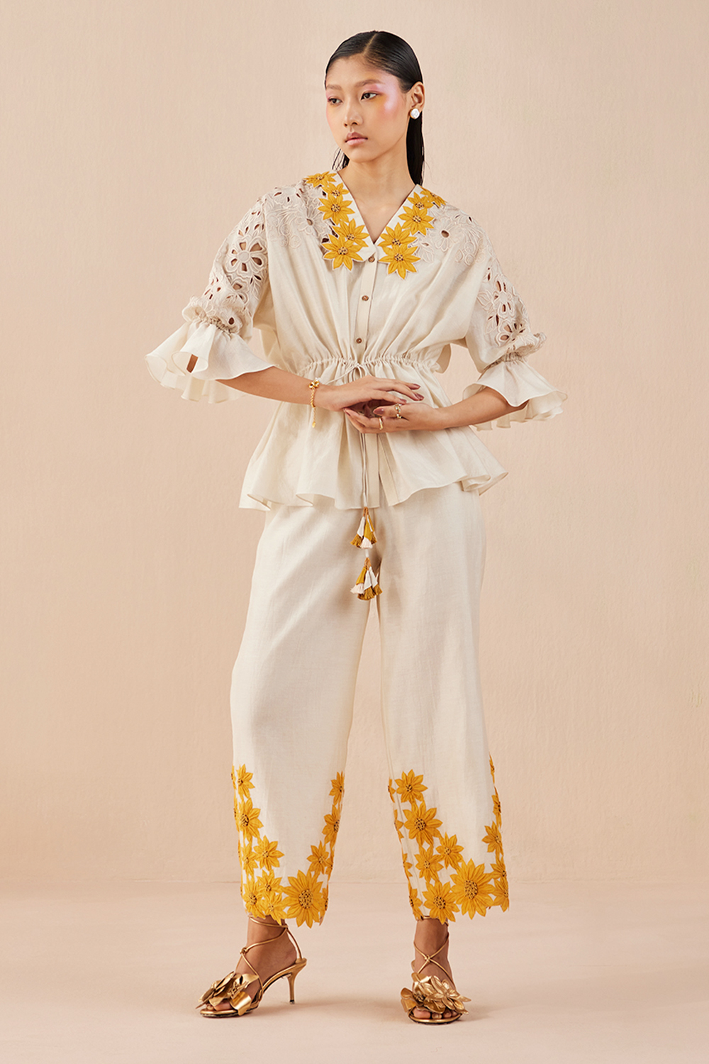 Ivory Sunflower Kimono Shirt