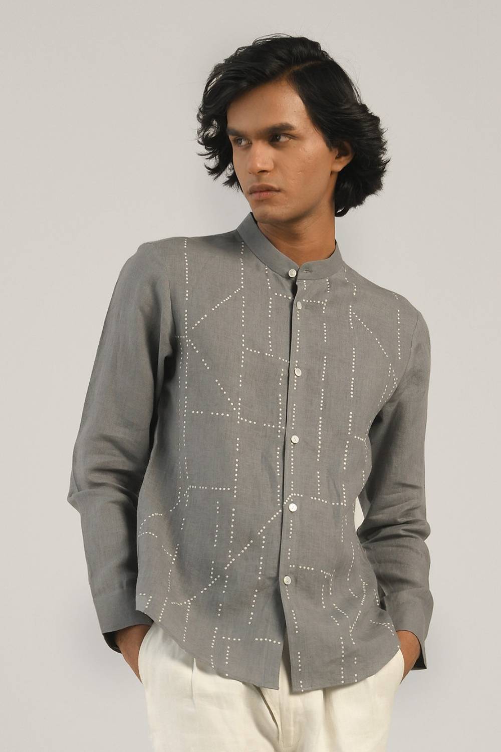 Grey Fuselage Dots Embroidery Shirt