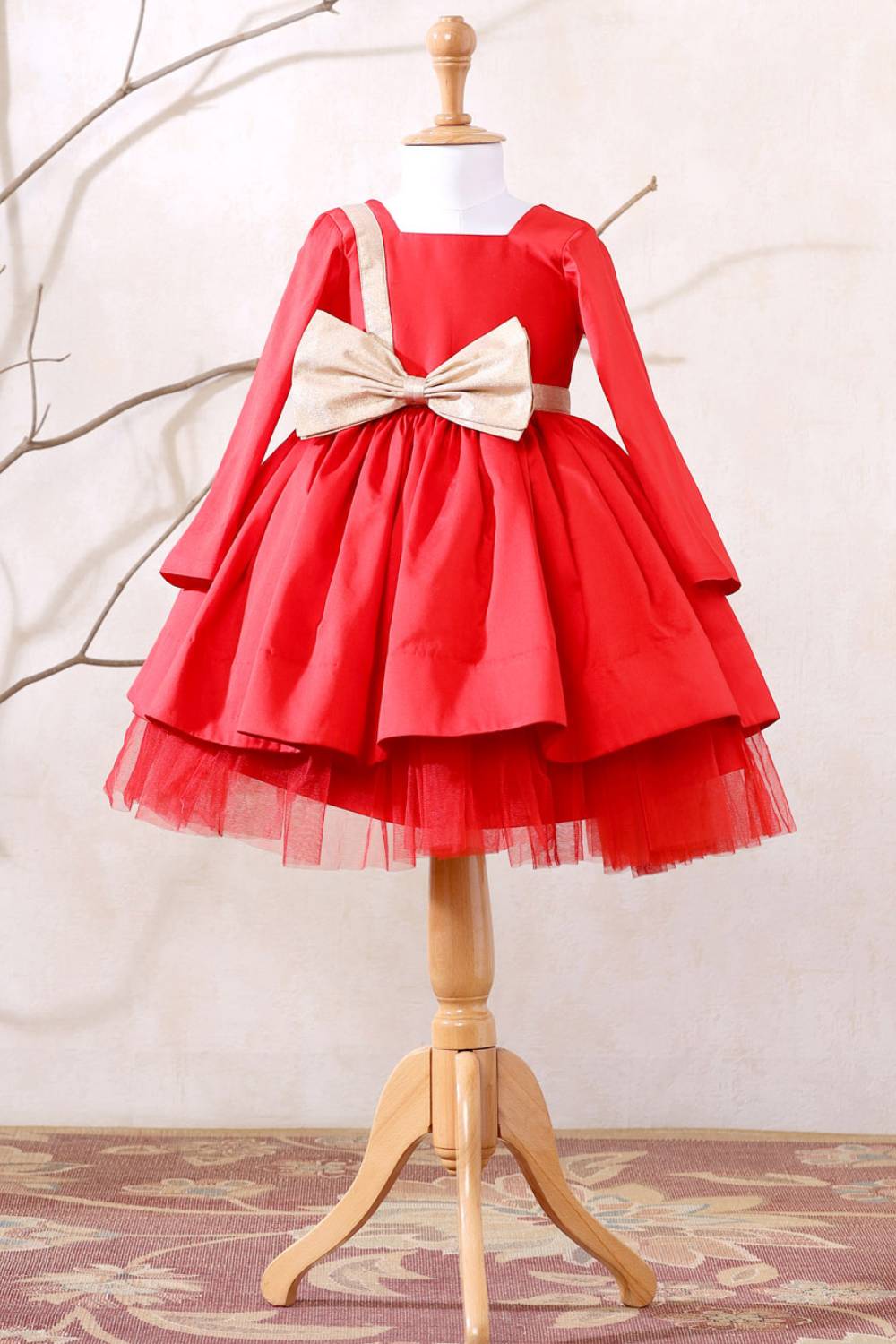 Princess Saga Red Full Sleeves Party Dress