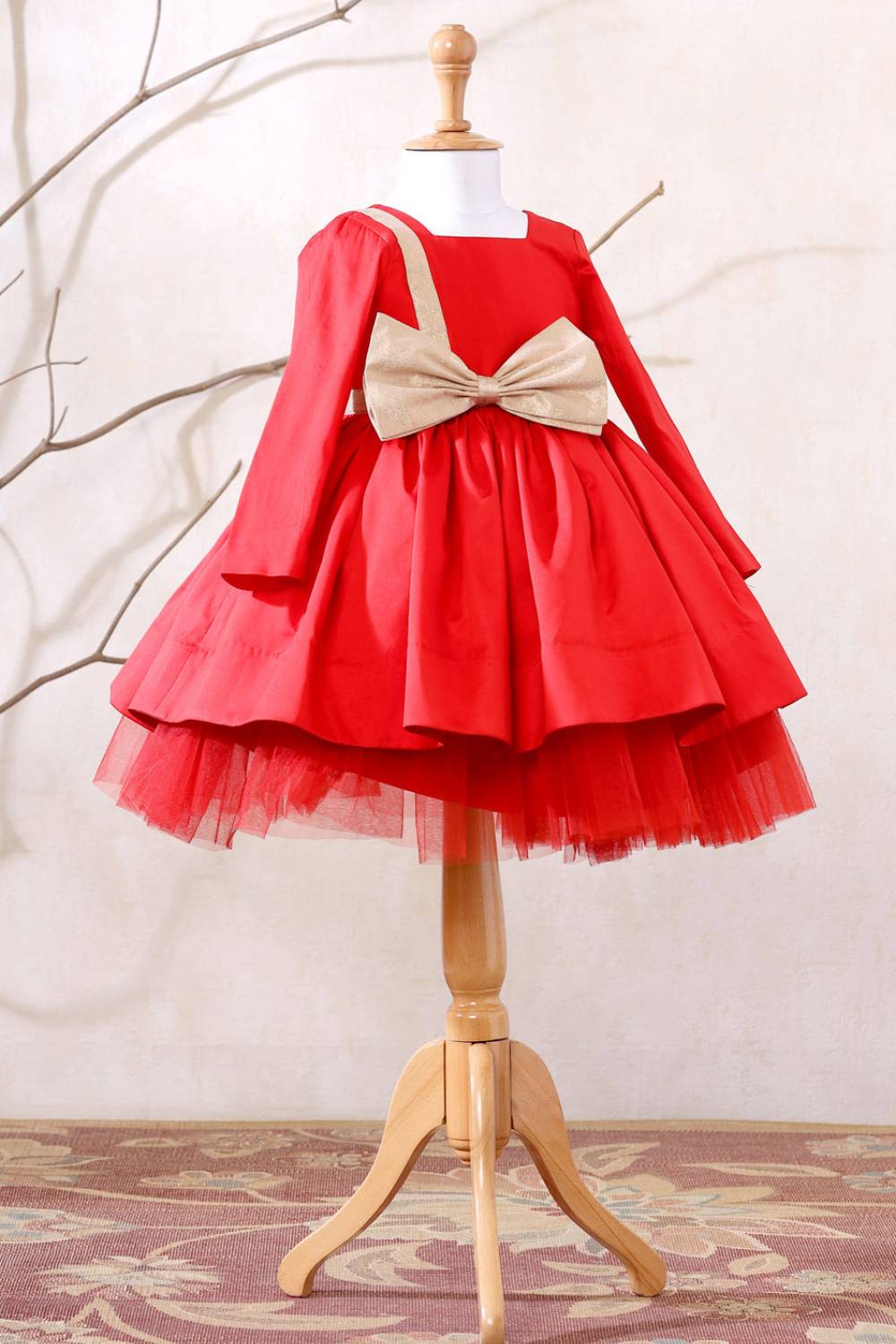 Princess Saga Red Full Sleeves Party Dress