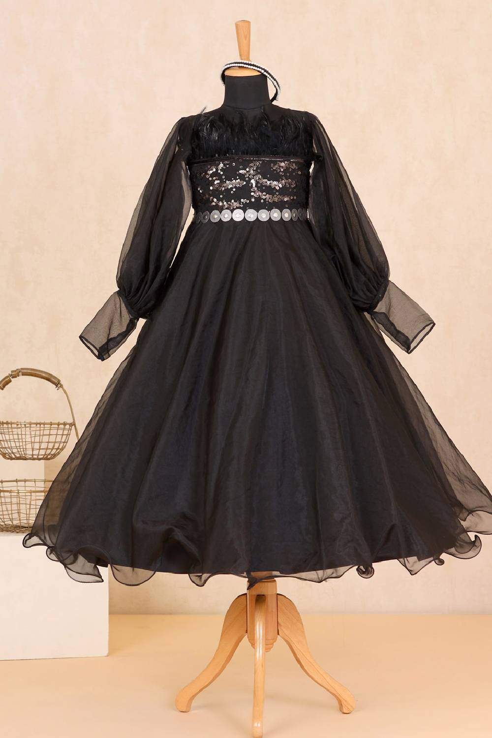 Princess Saga Black Sequins Organza Gown