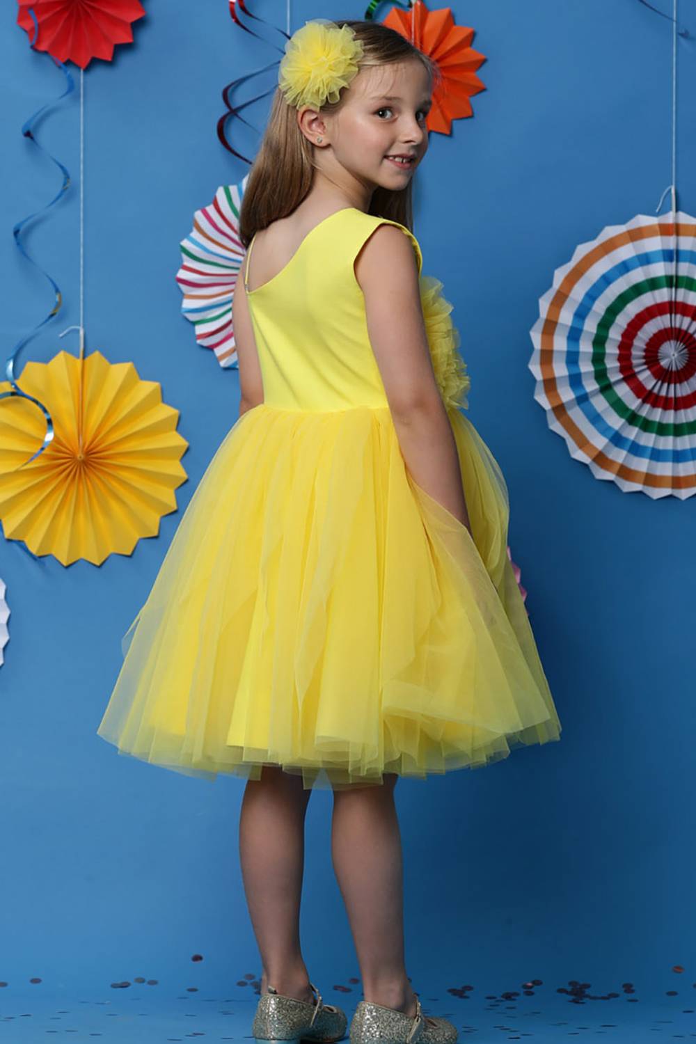 Princess Saga Yellow Hand Embellished Flower Dress