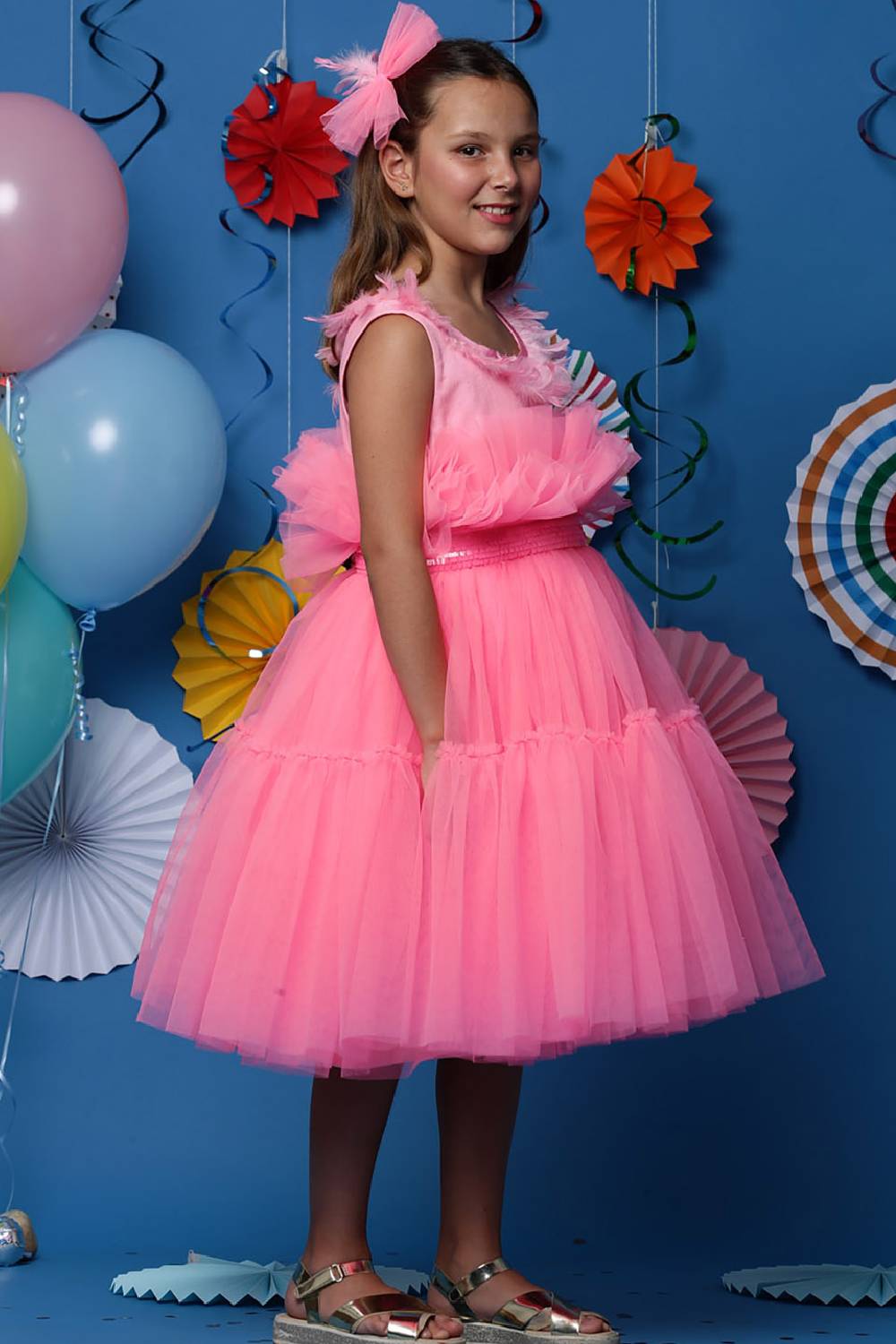 Princess Saga Pink Feather Frilly Belt Dress