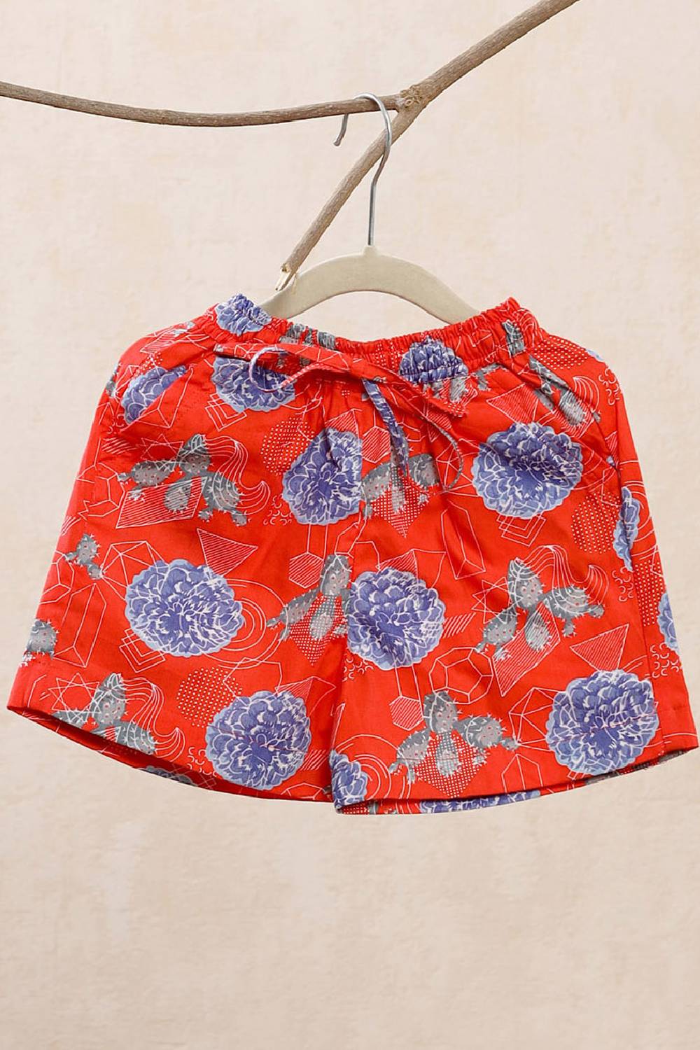 Blooming Buds Red Geometric Shorts