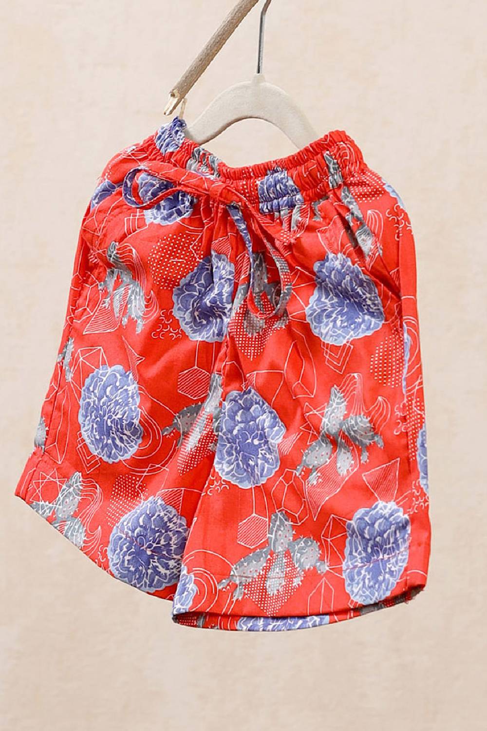 Blooming Buds Red Geometric Shorts