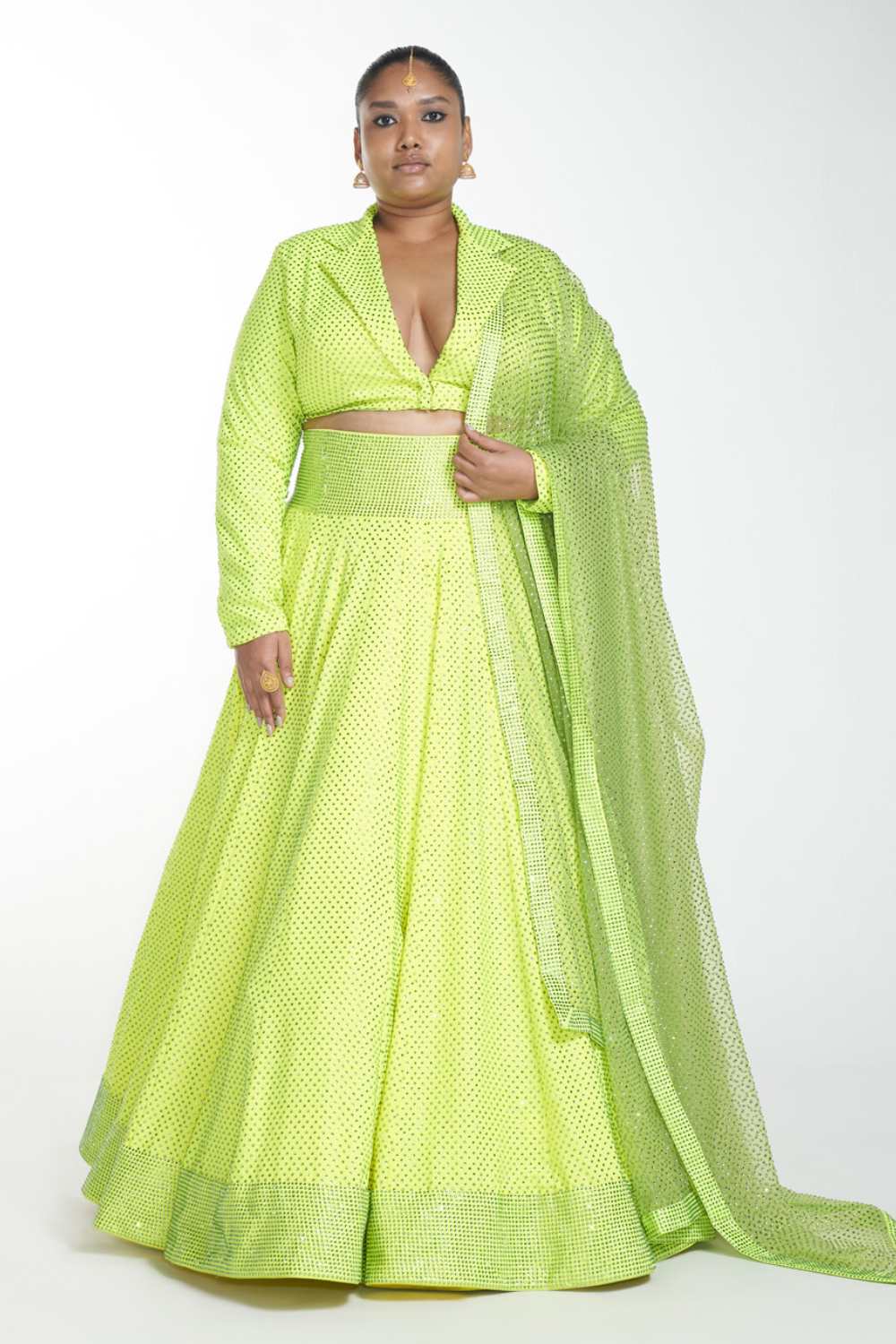 Lime Green Bandhani Modal Silk Lehenga Set with Sitara work | Green lehenga,  Silk lehenga, Lehenga