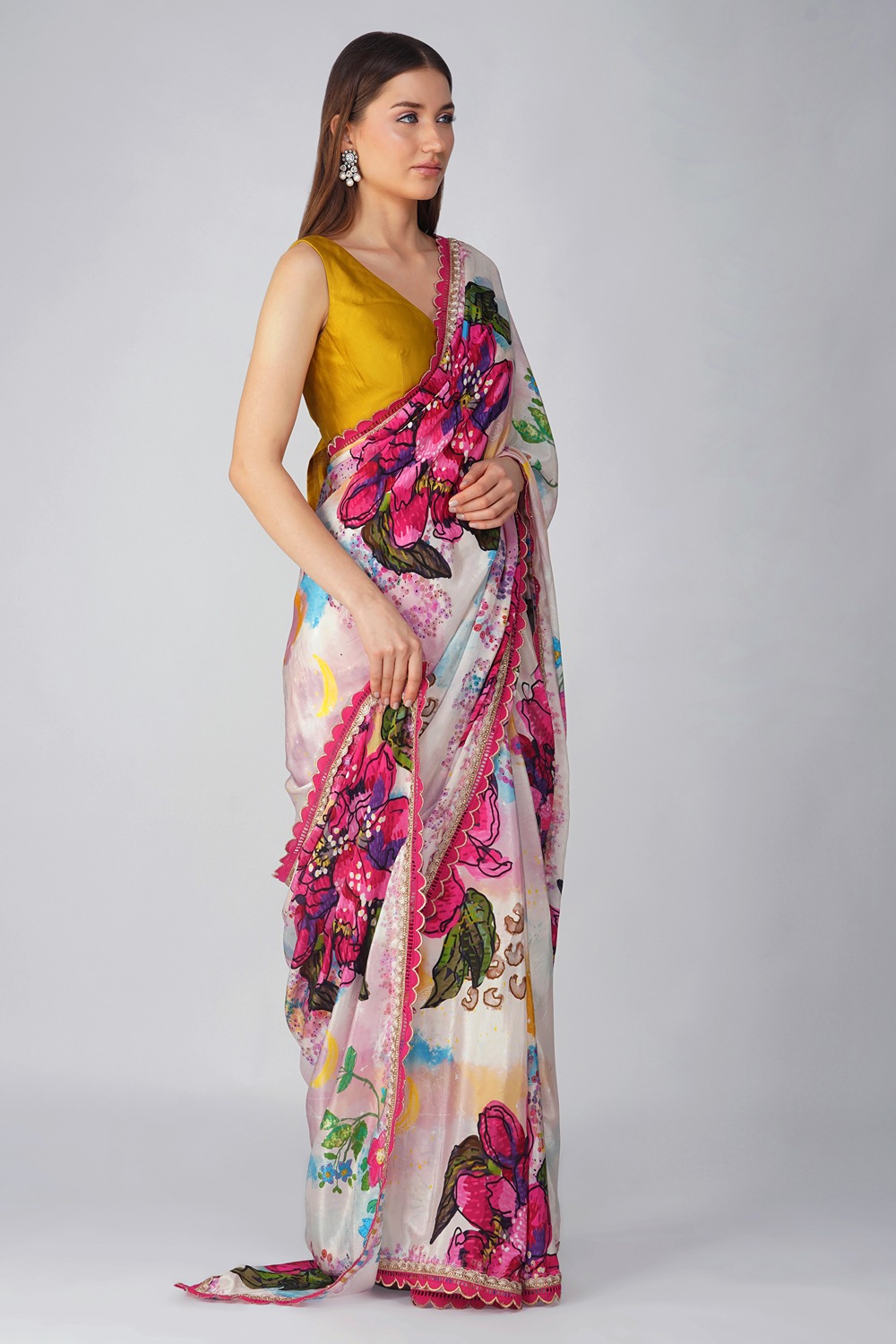Big Flower Printed Saree Set