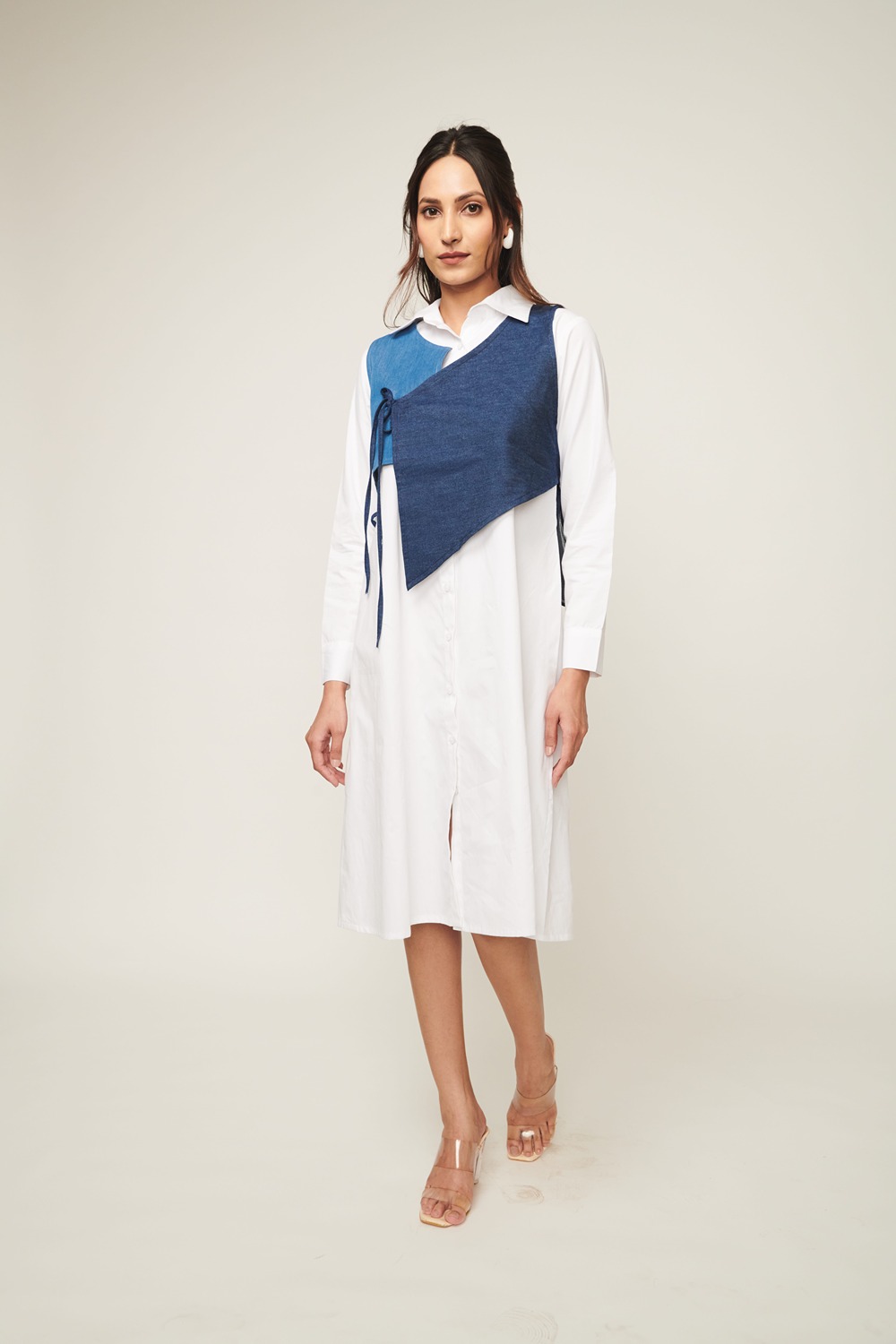 Weaving Cult White Shirt Dress With Cropped Jacket