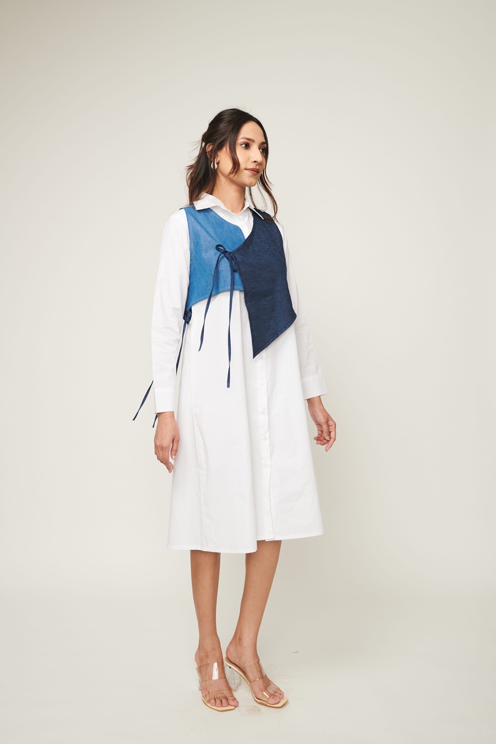 Weaving Cult White Shirt Dress With Cropped Jacket