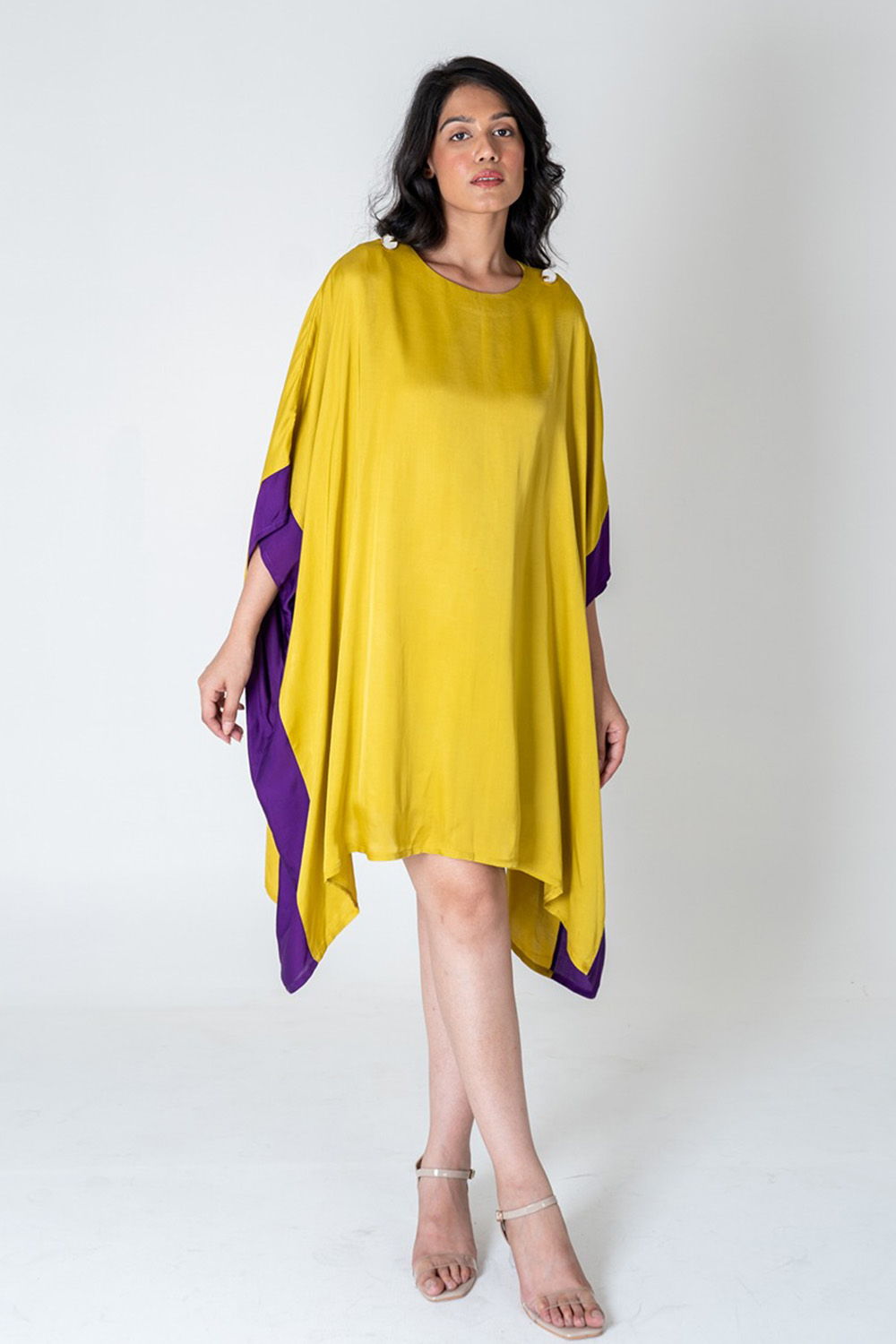 Yellow-Purple Short Kaftan Dress